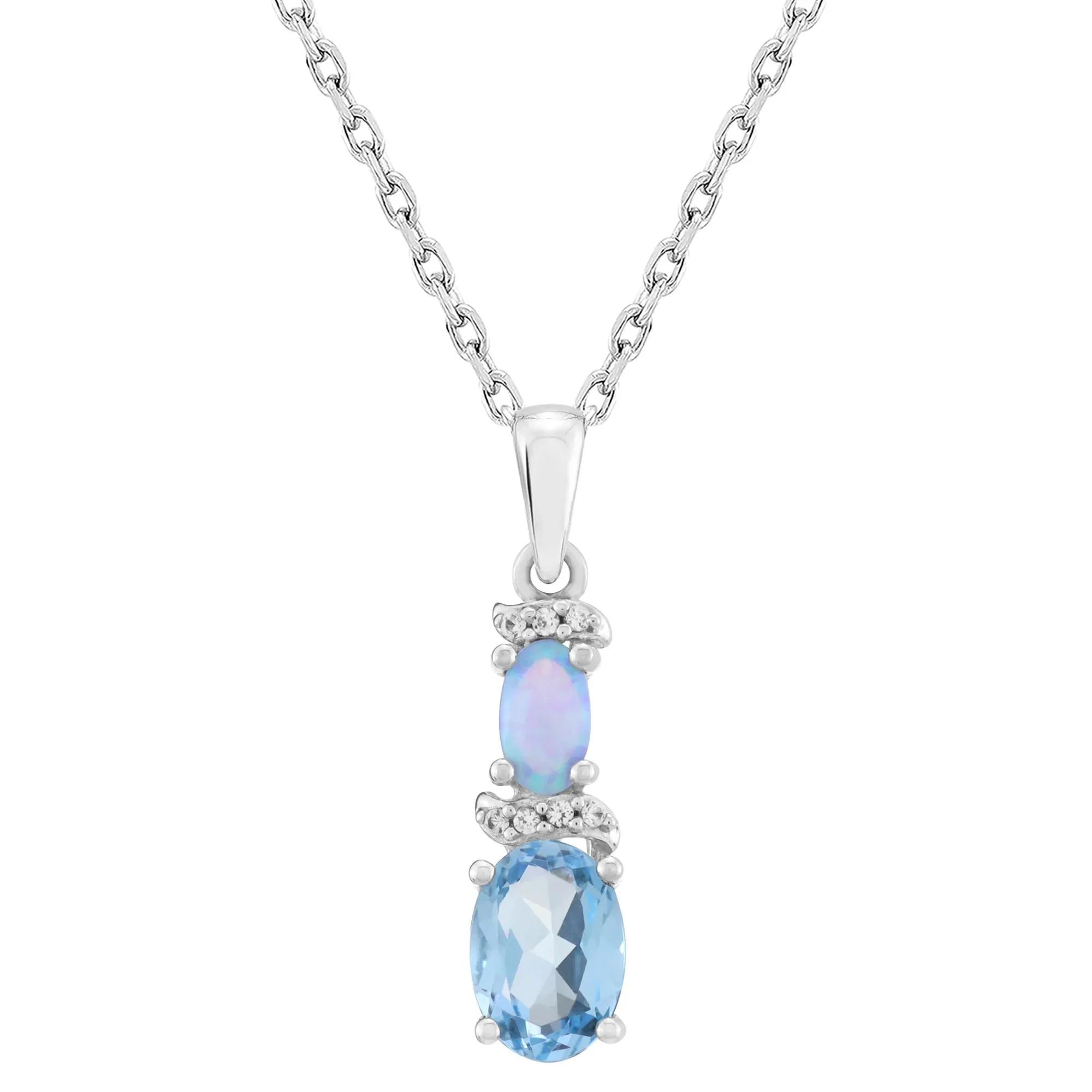 Blue Topaz Lab-Created Blue Opal & Lab-Created White Sapphire Pendant Necklace .925 Sterling Silver Size 18"