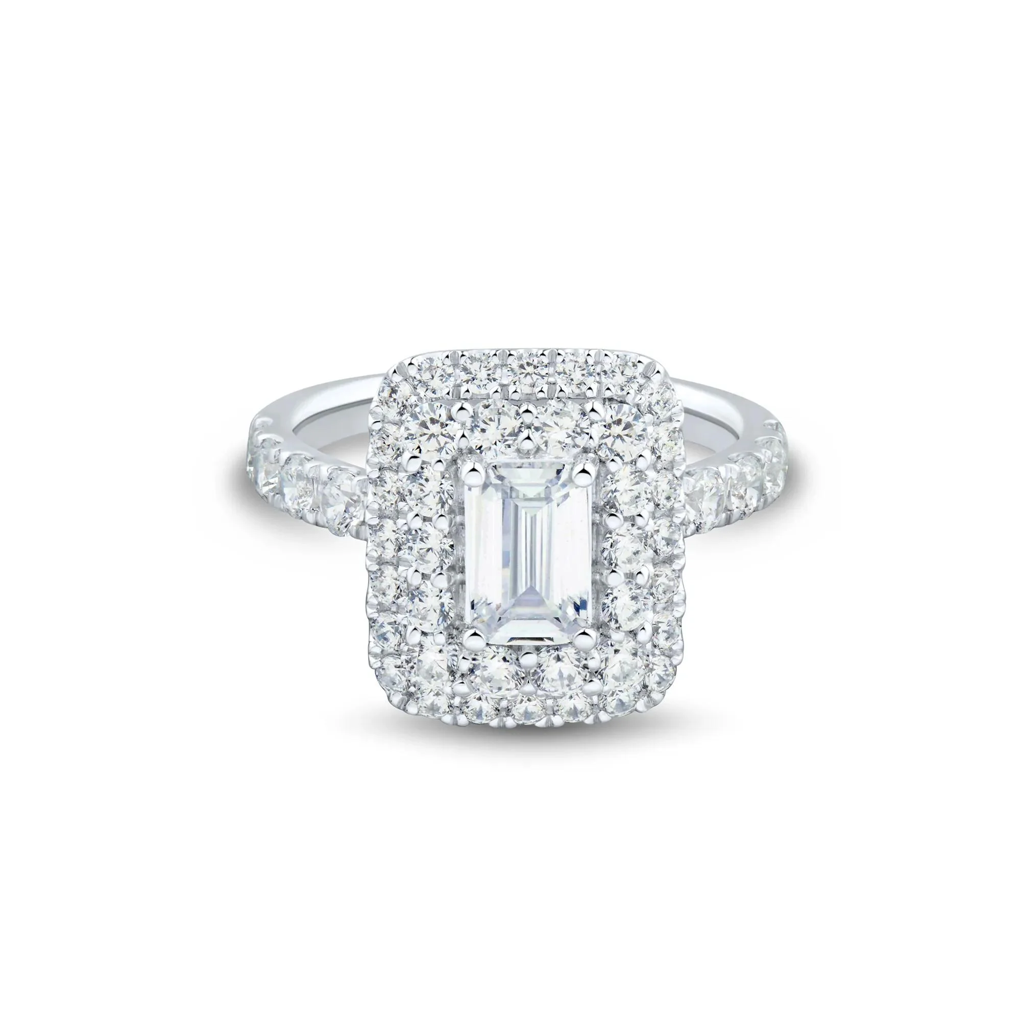 2 1/2 CT. Tw. Lab Grown Diamond Emerald-Cut Double Halo Engagement Ring 10K White Gold Size 8.5 1.5mm