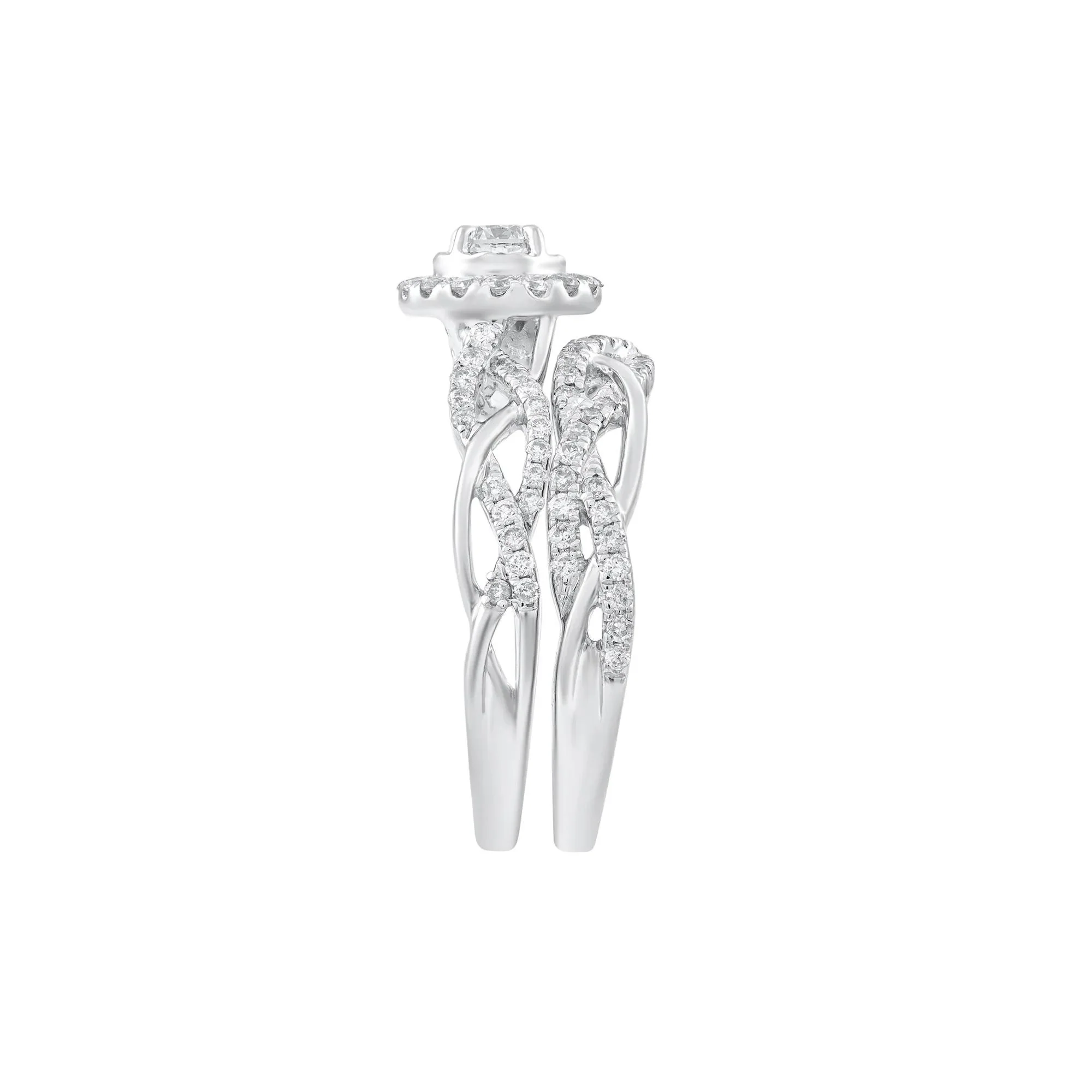 3/4 CT. Tw. Diamond Halo Woven Engagement Set 14K White Gold Ring Round Brilliant Cut Size 8 - Image 3