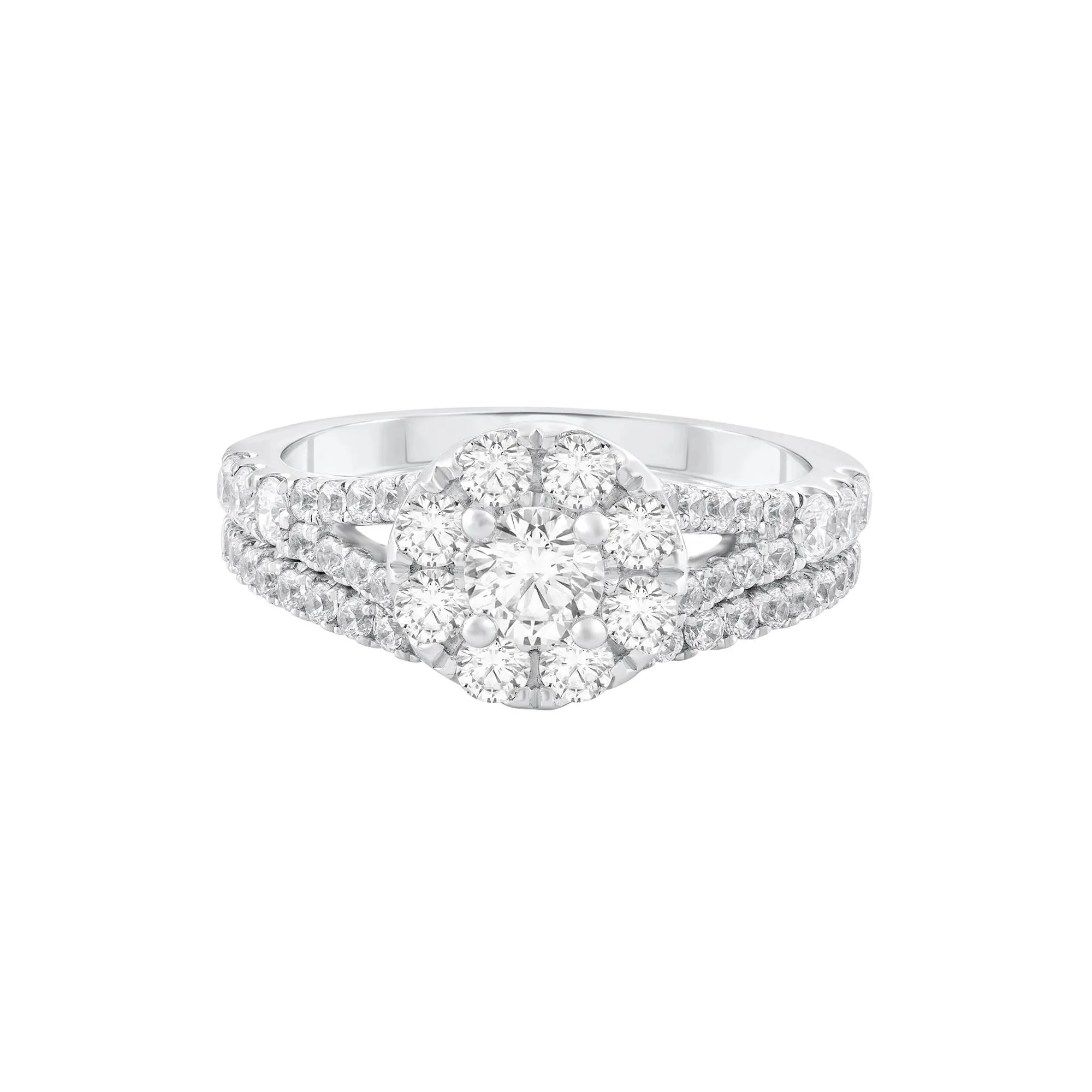 1/2 CT. Tw. Diamond Halo Bridal Set 14K White Gold Ring Size 7