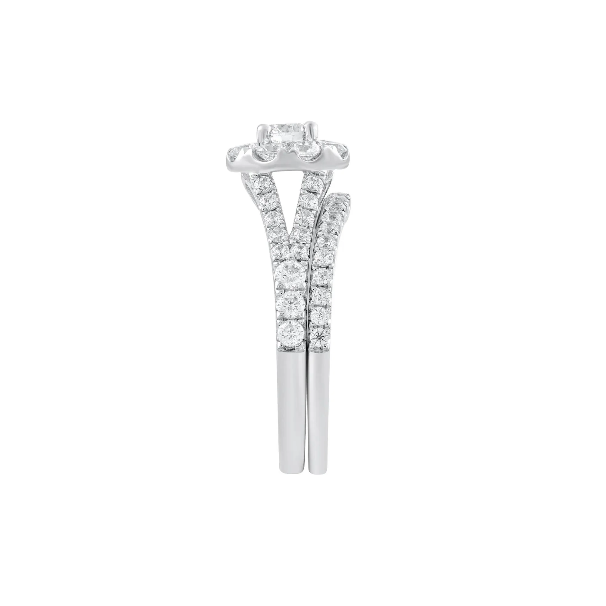 1/2 CT. Tw. Diamond Halo Bridal Set 14K White Gold Ring Size 7.5 - Image 3