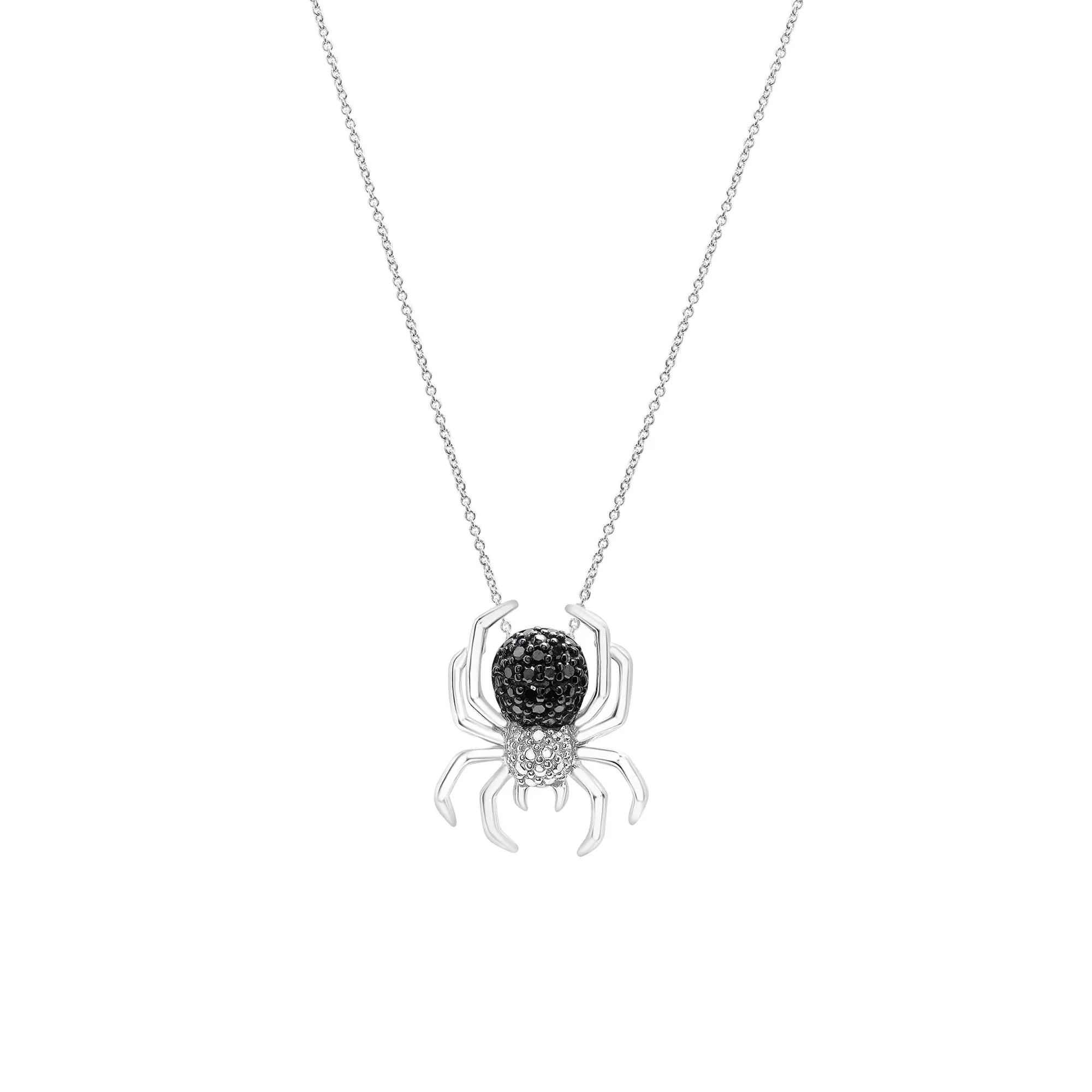 1/10 CT. Tw. Black Diamond Spider Pendant Necklace .925 Sterling Silver White Size 18"