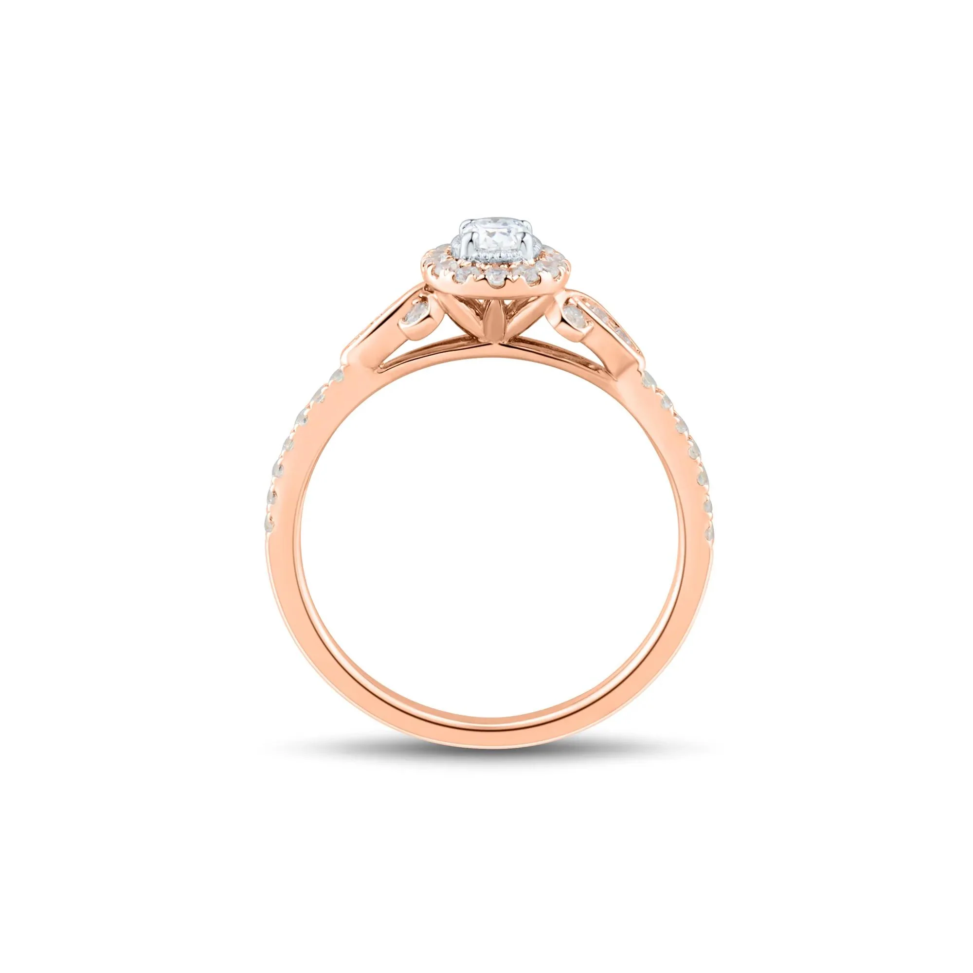1/2 CT. Tw. Oval Diamond Halo Engagement Ring 14K Rose Gold Round Brilliant Cut Size 8 1mm - Image 2