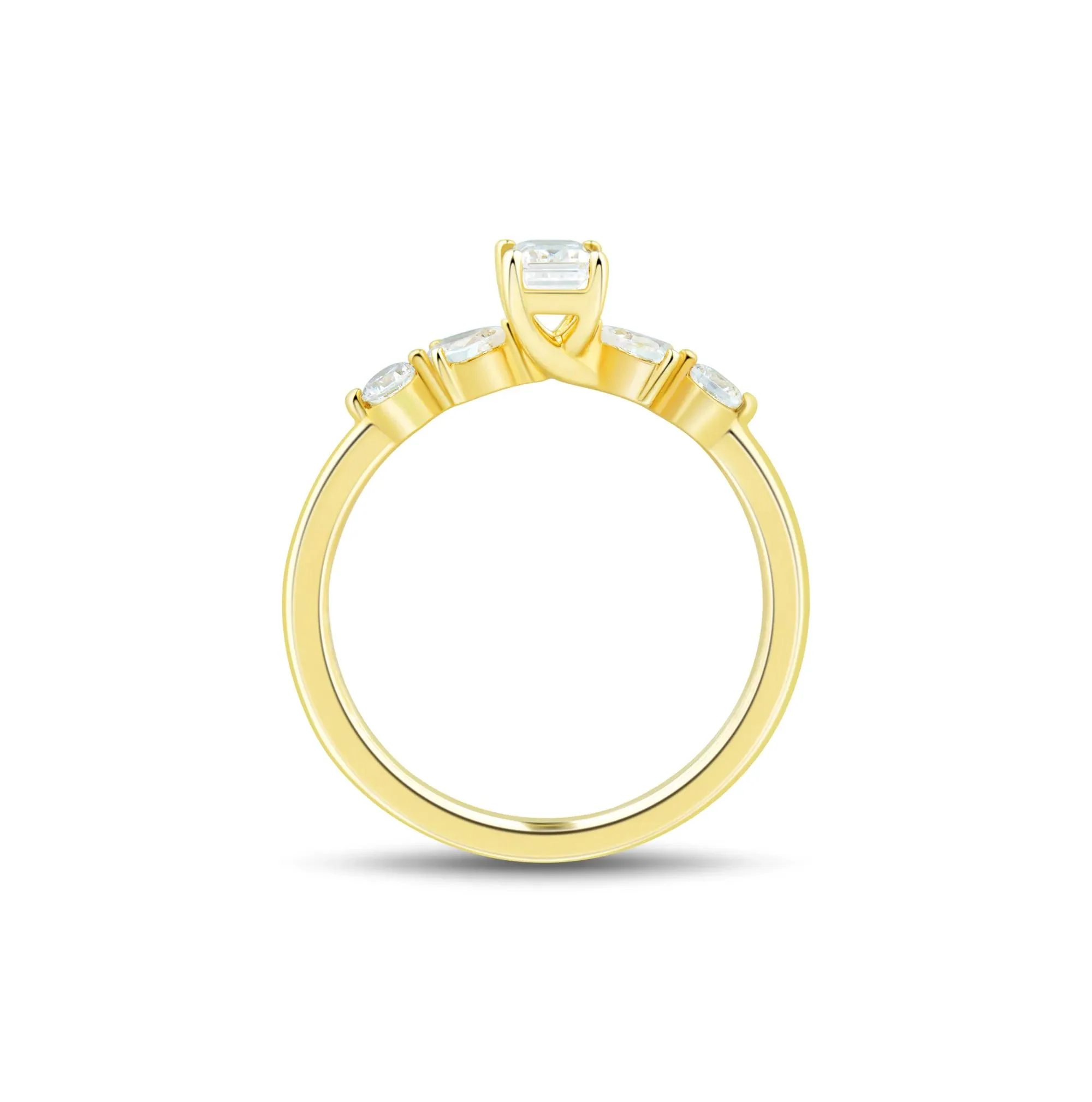 3/4 CT. Tw. Emerald-Cut Diamond Engagement Ring 14K Yellow Gold Round Brilliant Cut Size 8 1mm - Image 2