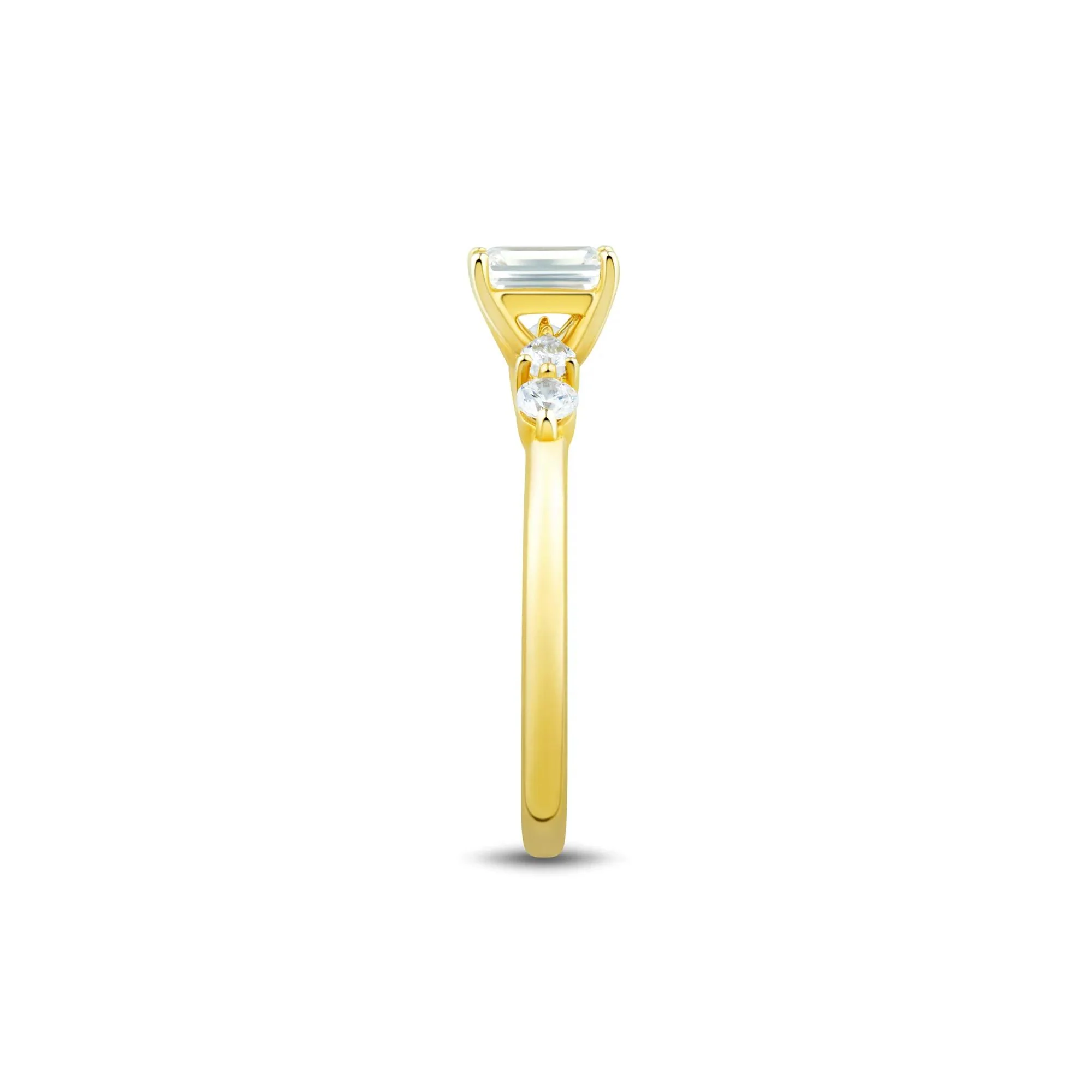 3/4 CT. Tw. Emerald-Cut Diamond Engagement Ring 14K Yellow Gold Round Brilliant Cut Size 8.5 1mm - Image 3