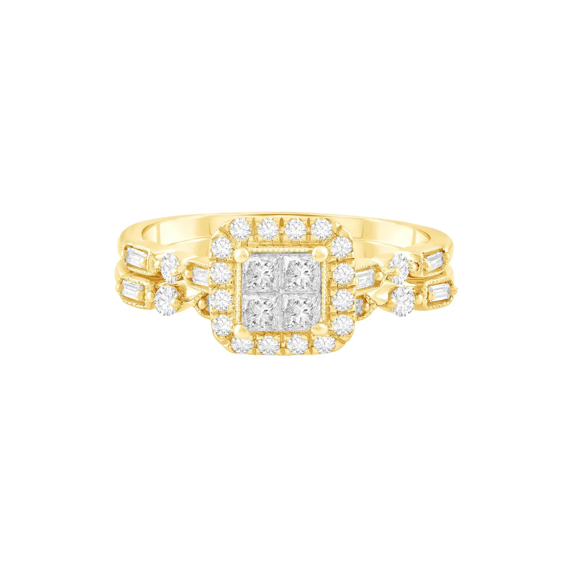 5/8 CT. Tw. Diamond Composite Bridal Set 10K Yellow Gold Ring Round Brilliant Cut Size 7 1.5mm