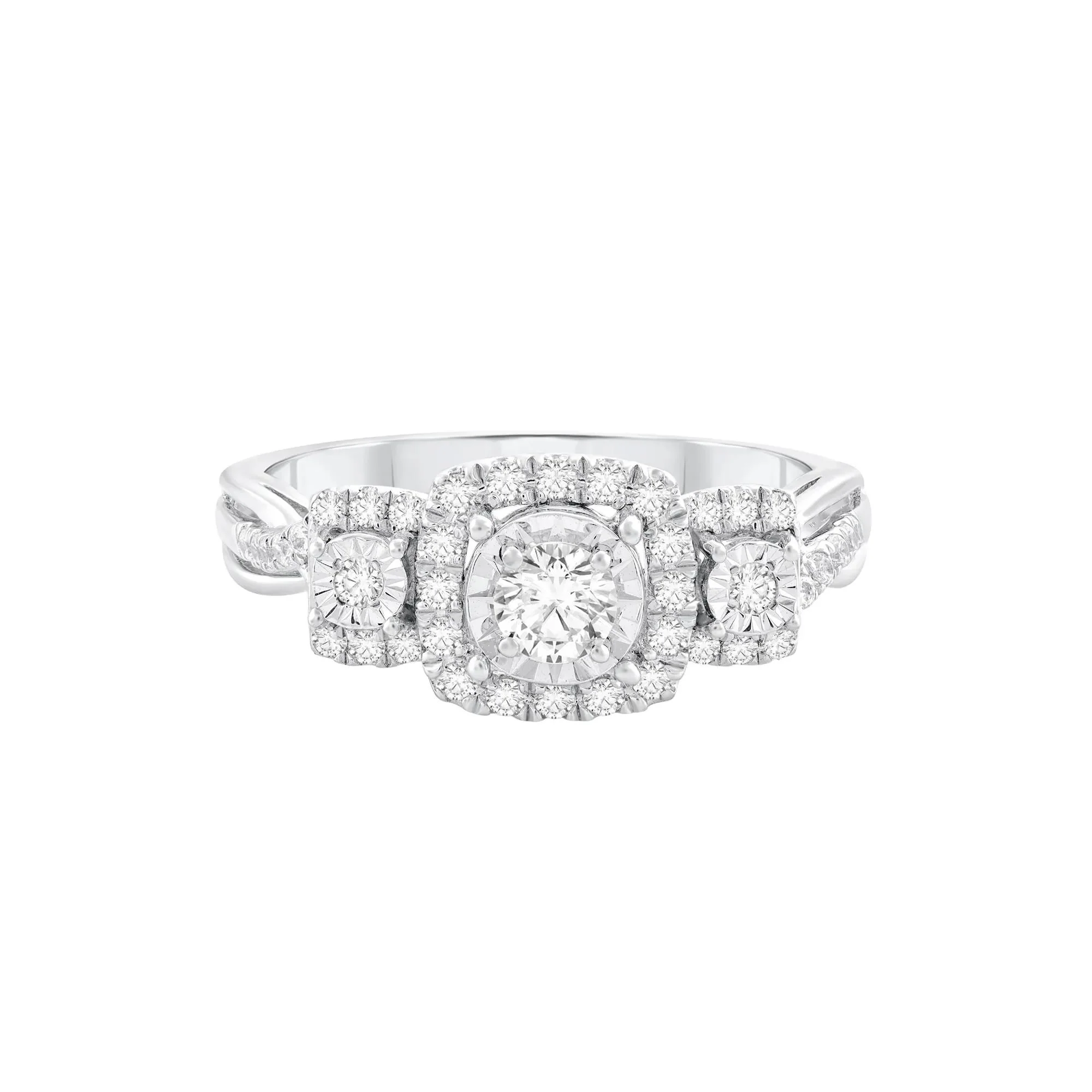 1/2 CT. Tw. Diamond Three-Stone Engagement Ring 10K White Gold Round Brilliant Cut Size 8.5