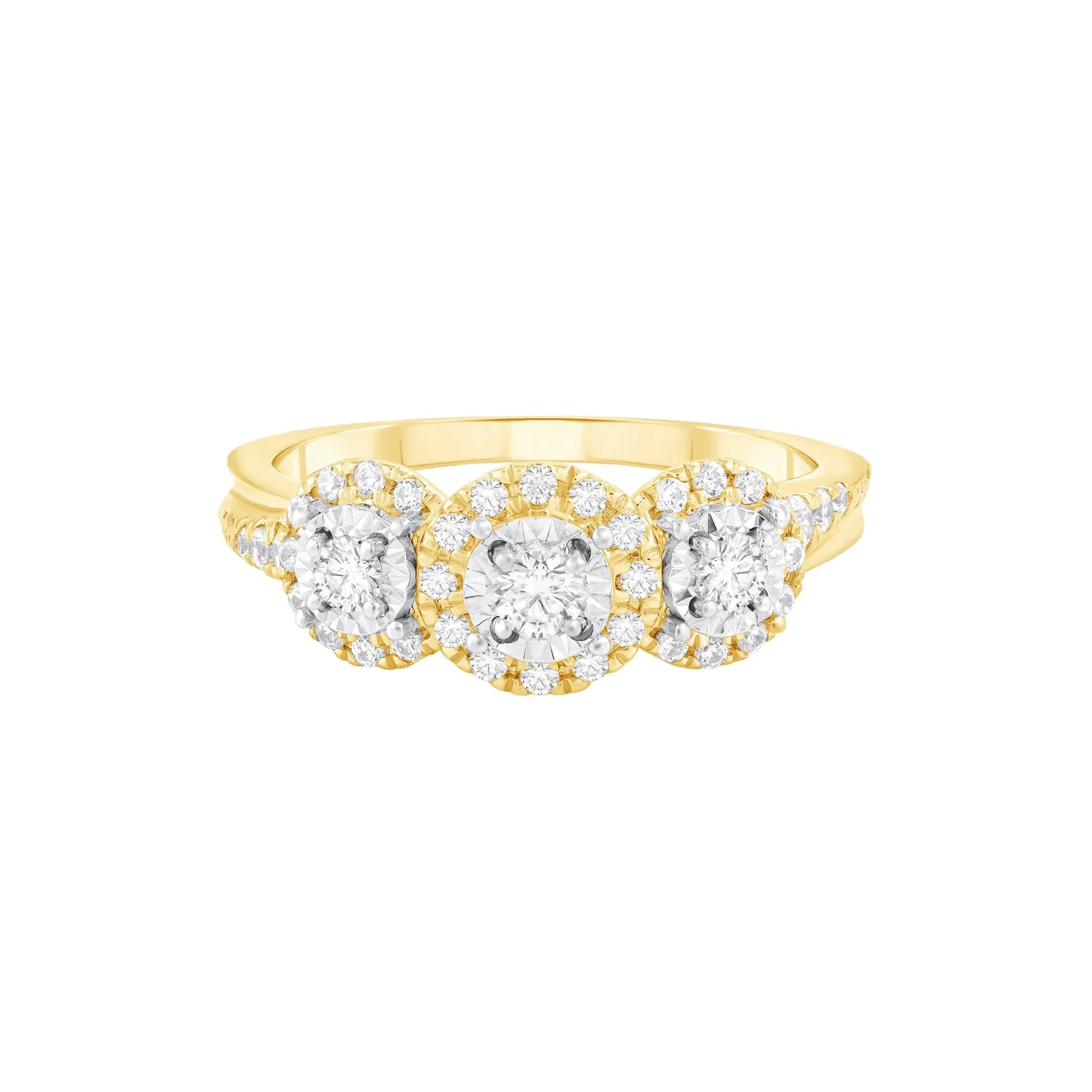 1/2 CT. Tw. Diamond Three-Stone Engagement Ring 10K Yellow Gold Round Brilliant Cut Size 6.5