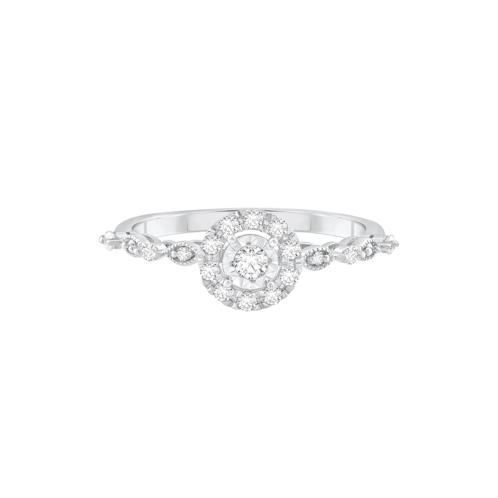 1/4 CT. Tw. Diamond Halo Promise Ring 10K White Gold Round Brilliant Cut Size 7.5