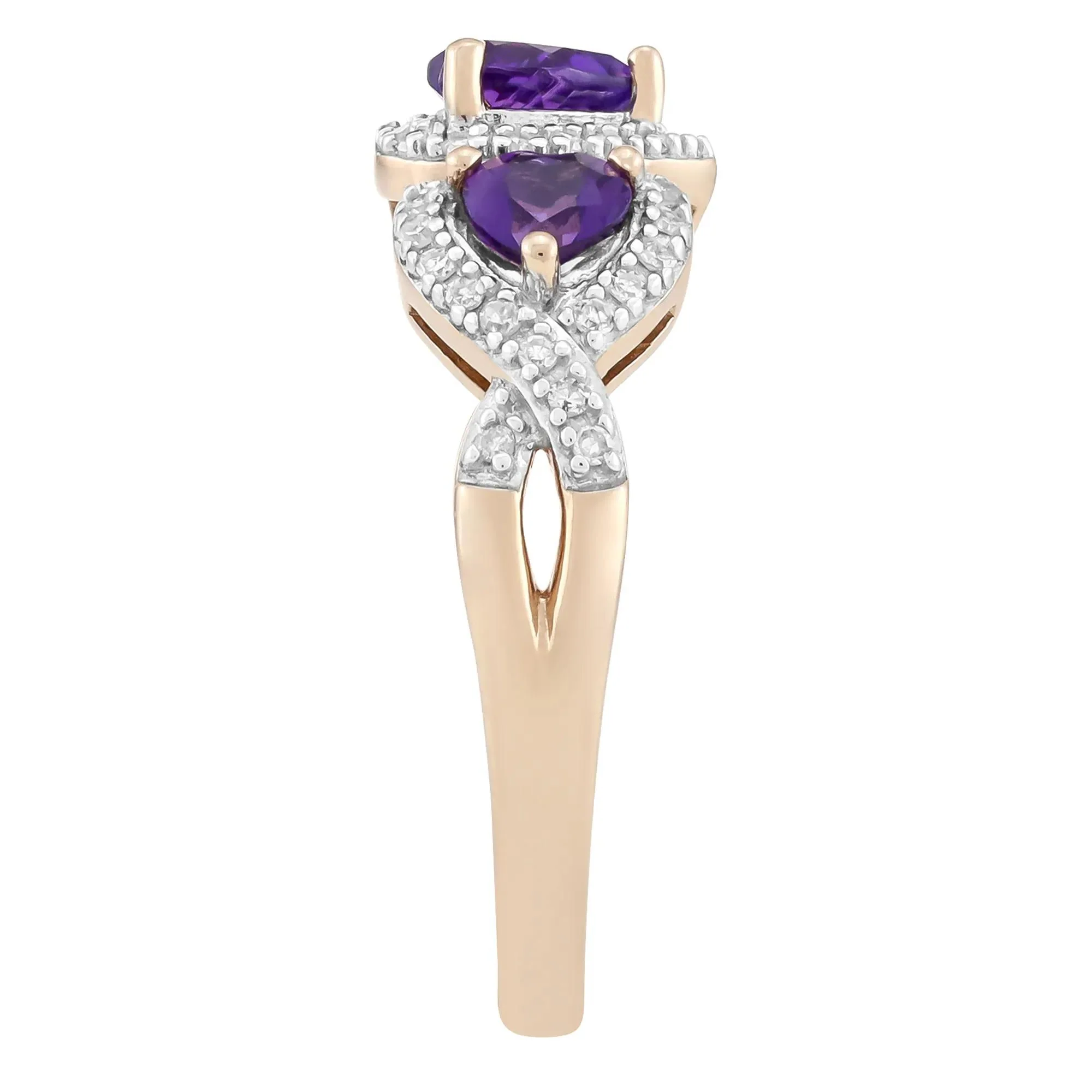 1/5 CT. Tw. Amethyst Heart and Diamond Ring 10K Rose Gold Size 6 - Image 3
