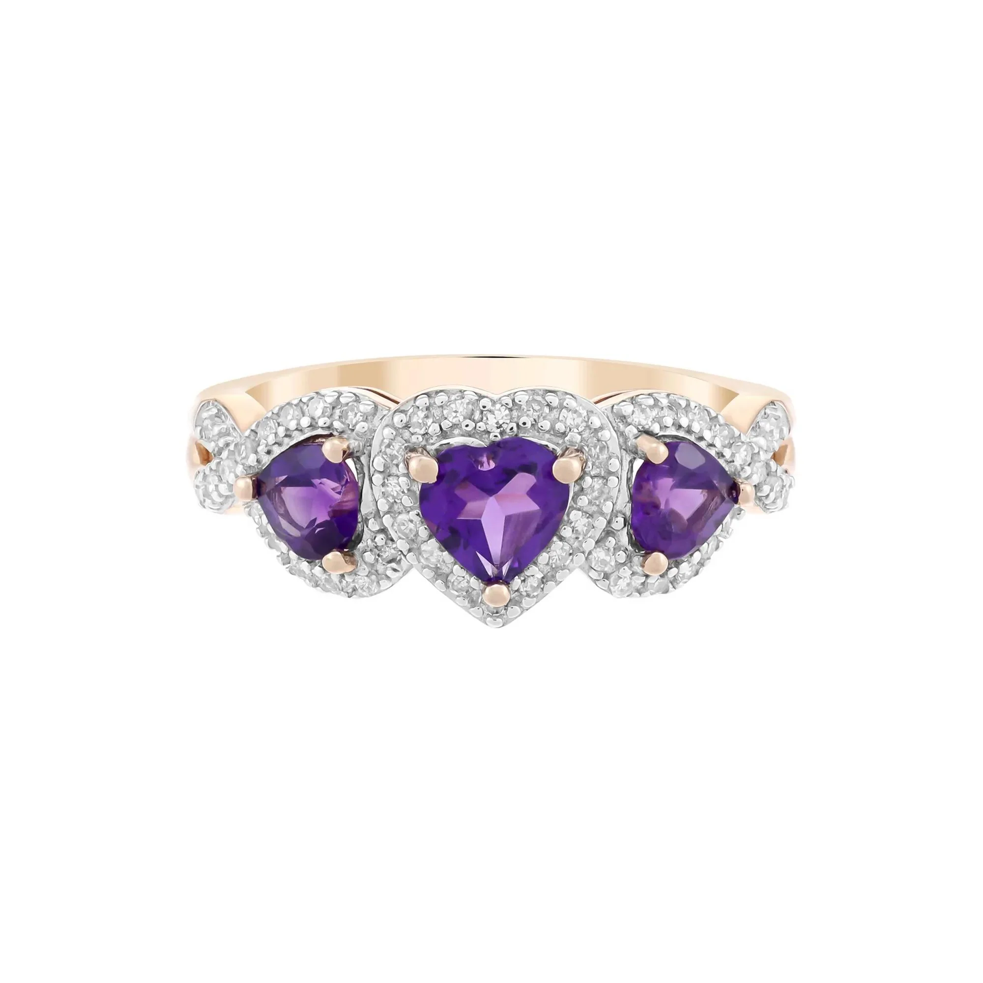 1/5 CT. Tw. Amethyst Heart and Diamond Ring 10K Rose Gold Size 9