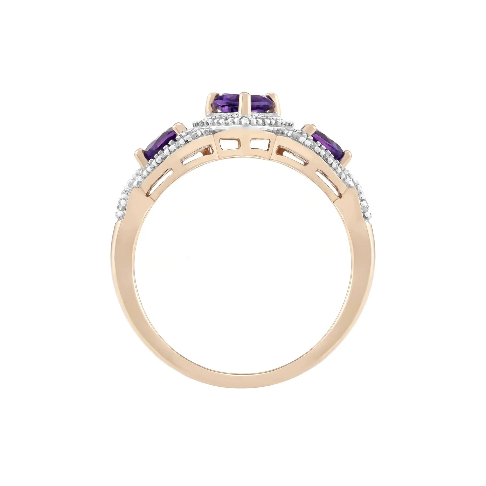 1/5 CT. Tw. Amethyst Heart and Diamond Ring 10K Rose Gold Size 9 - Image 2