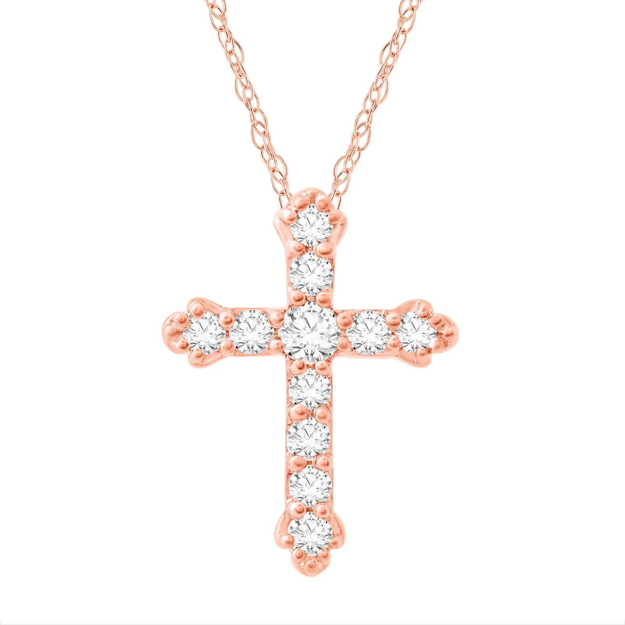 1/4 CT. Tw. Diamond Cross Pendant Necklace 14K Rose Gold Size 18"