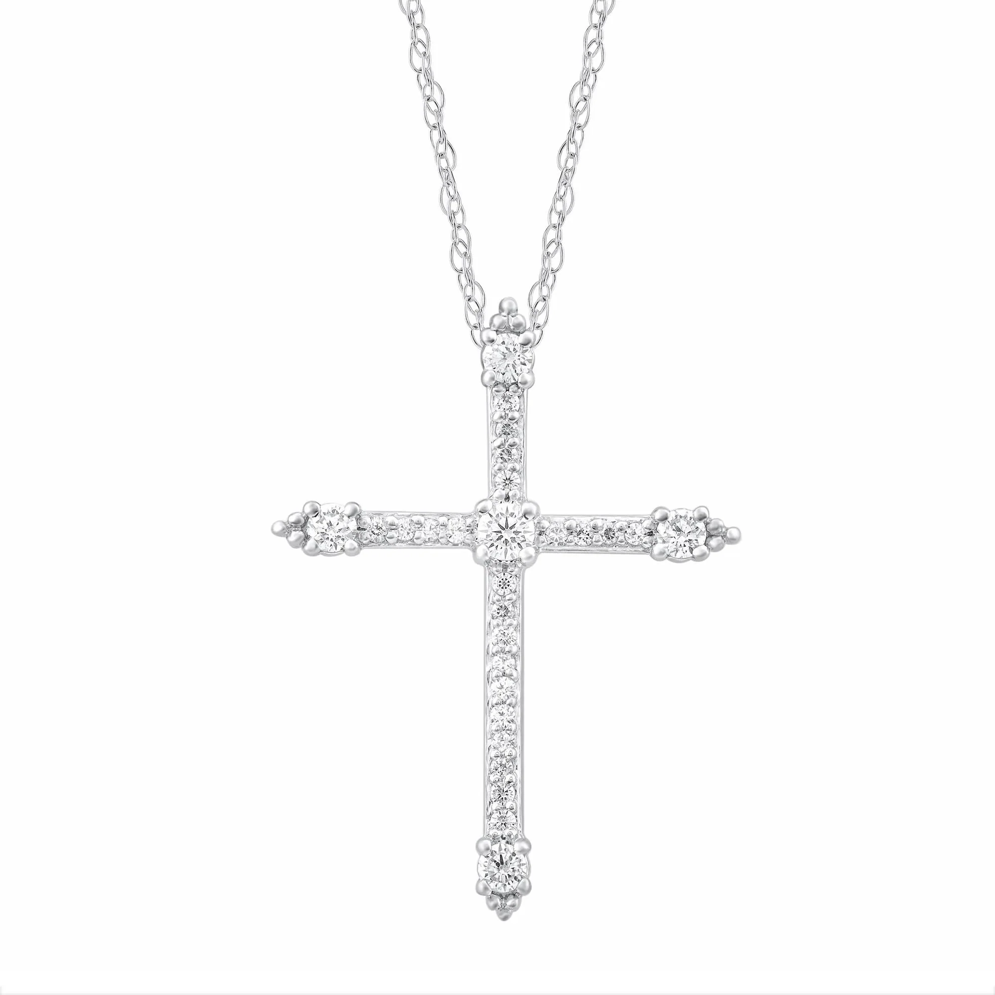 1/4 CT. Tw. Diamond Cross Pendant Necklace 14K White Gold Size 18"