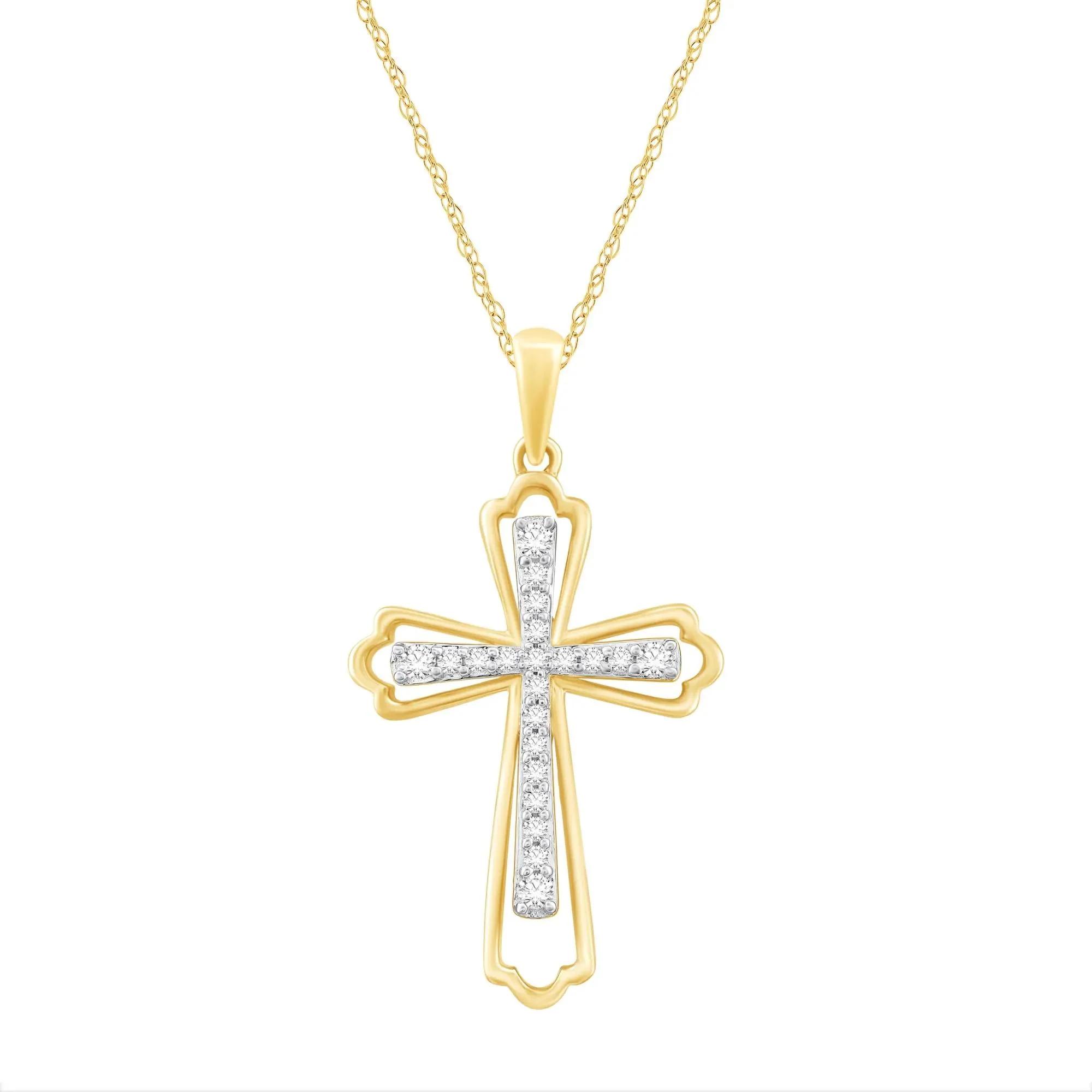 1/5 CT. Tw. Diamond Cross Pendant Necklace 10K Yellow Gold Size 18"