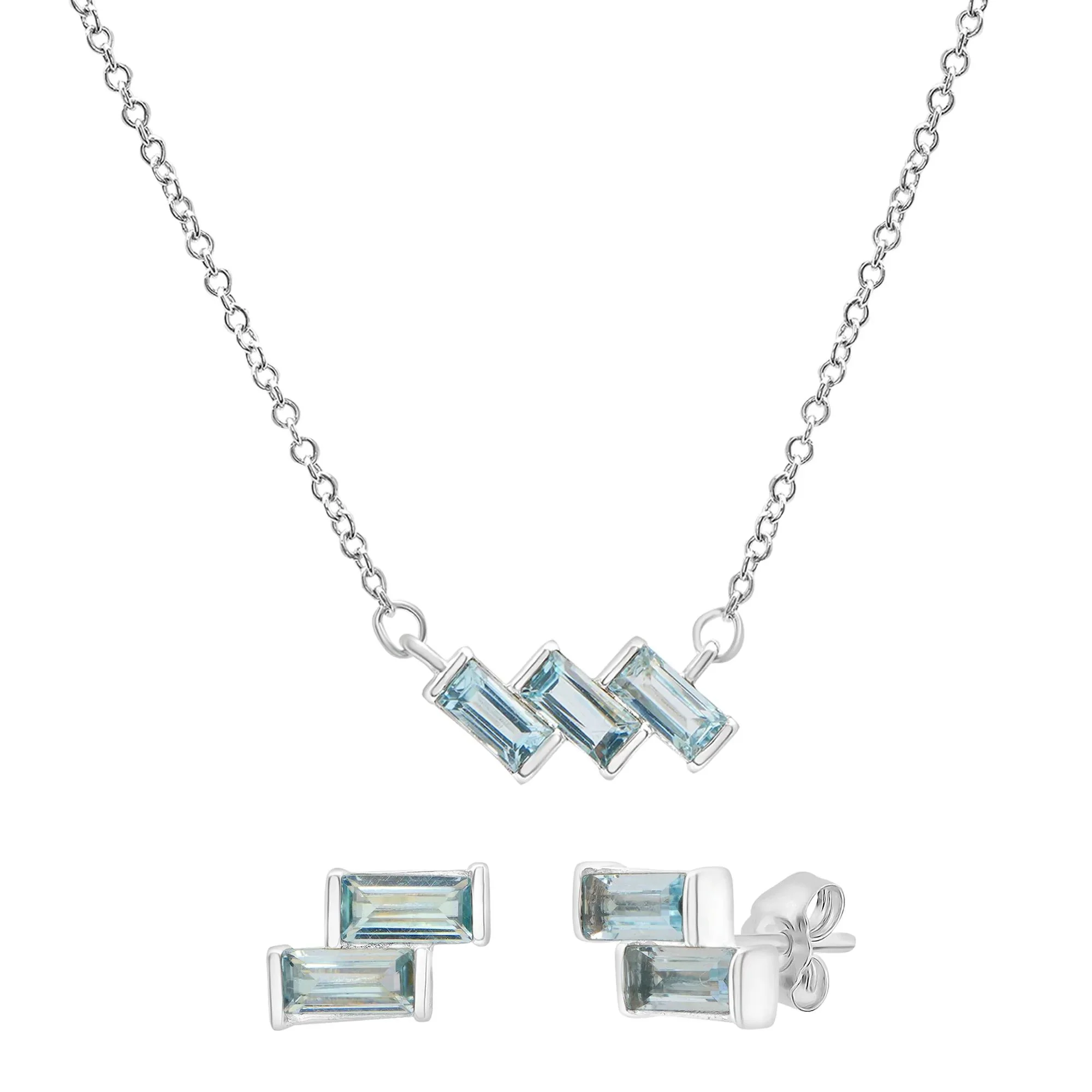 Sky Blue Topaz Pendant Necklace & Earring Set .925 Sterling Silver White Size 17"