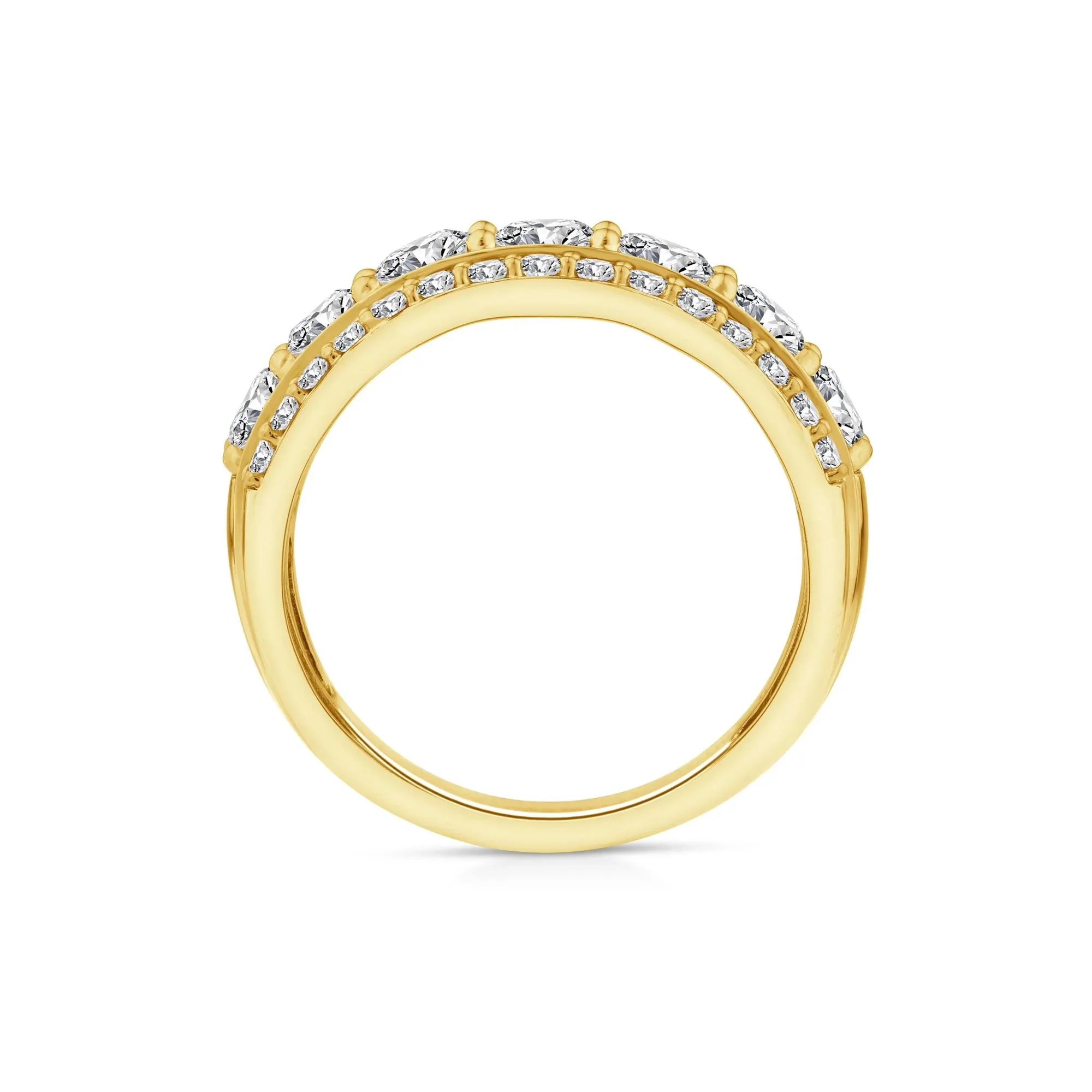 2 CT. Tw. Lab Grown Diamond Three-Row Band Ring 10K Yellow Gold Size 8.5 - Image 2