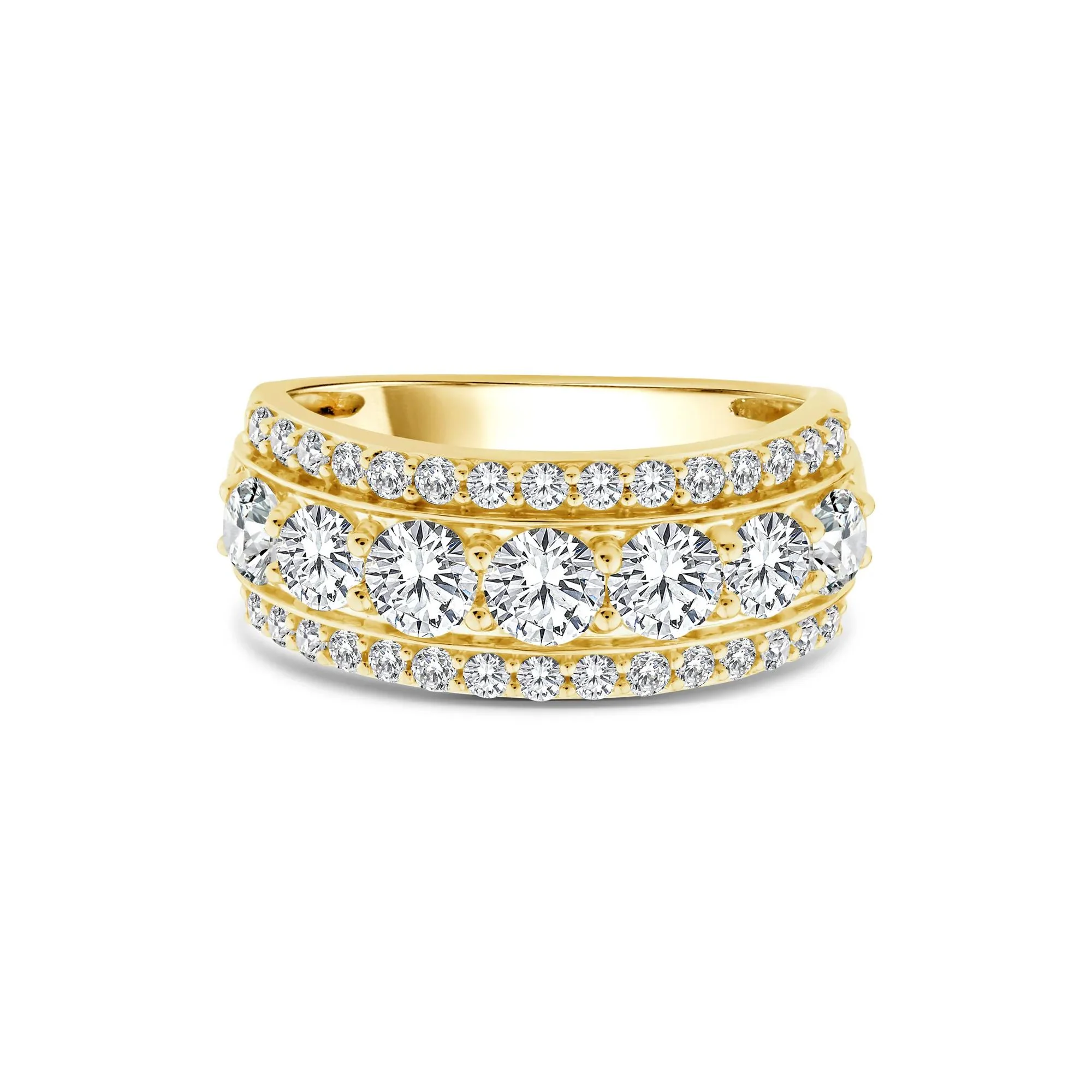 2 CT. Tw. Lab Grown Diamond Three-Row Band Ring 10K Yellow Gold Size 9