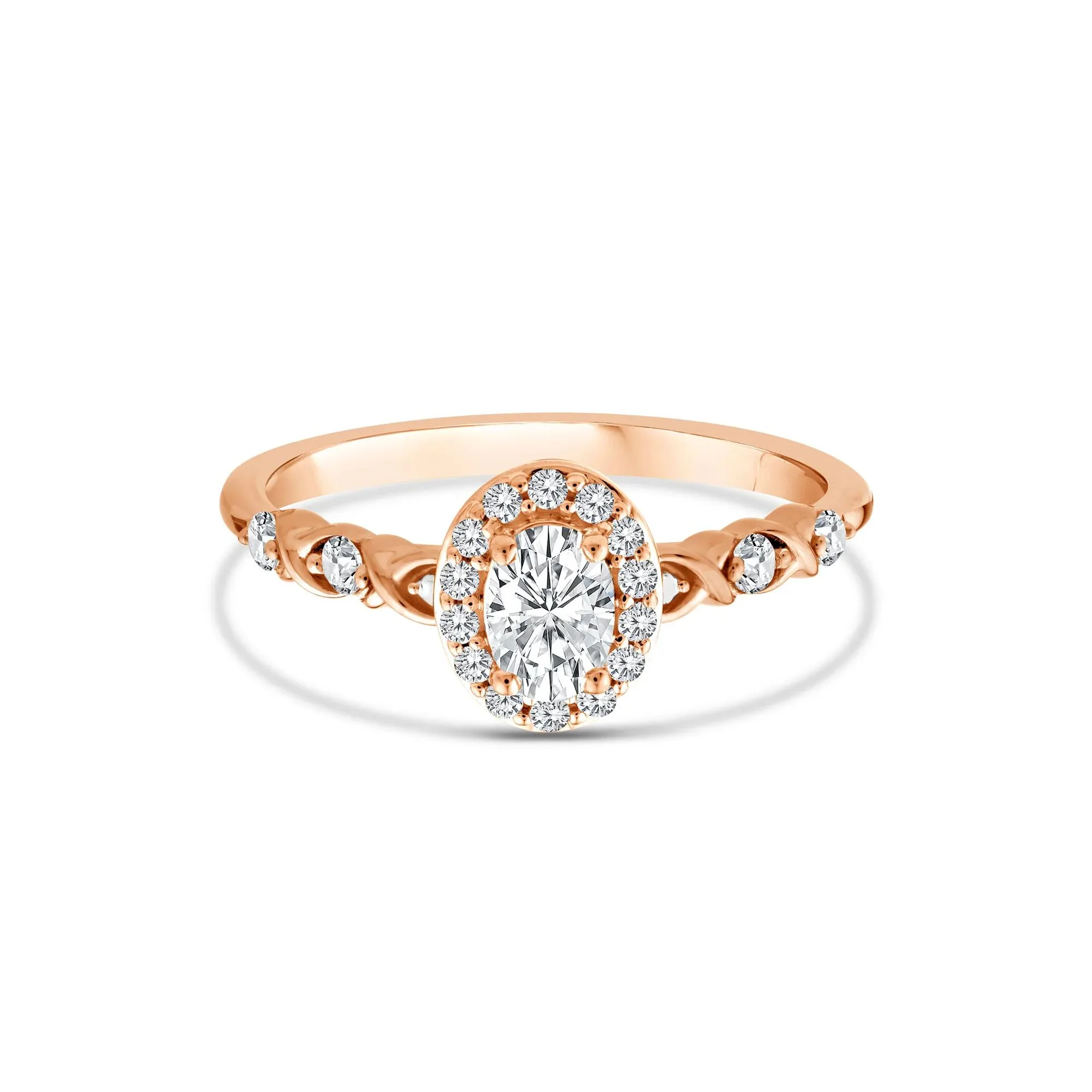 1/2 CT. Tw. Lab Grown Diamond Oval Halo Promise Ring 10K Rose Gold Round Brilliant Cut Size 6.5