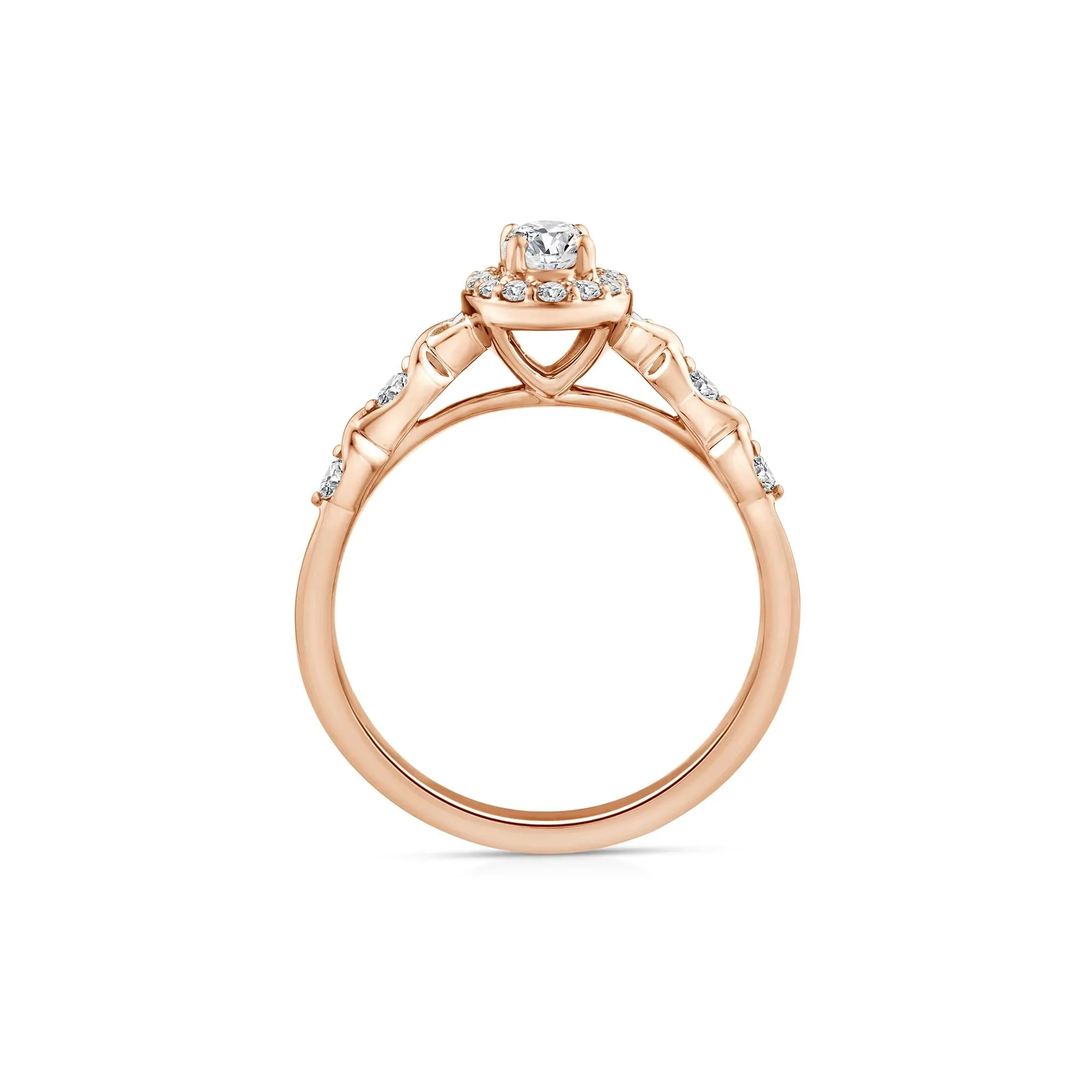 1/2 CT. Tw. Lab Grown Diamond Oval Halo Promise Ring 10K Rose Gold Round Brilliant Cut Size 8 - Image 2