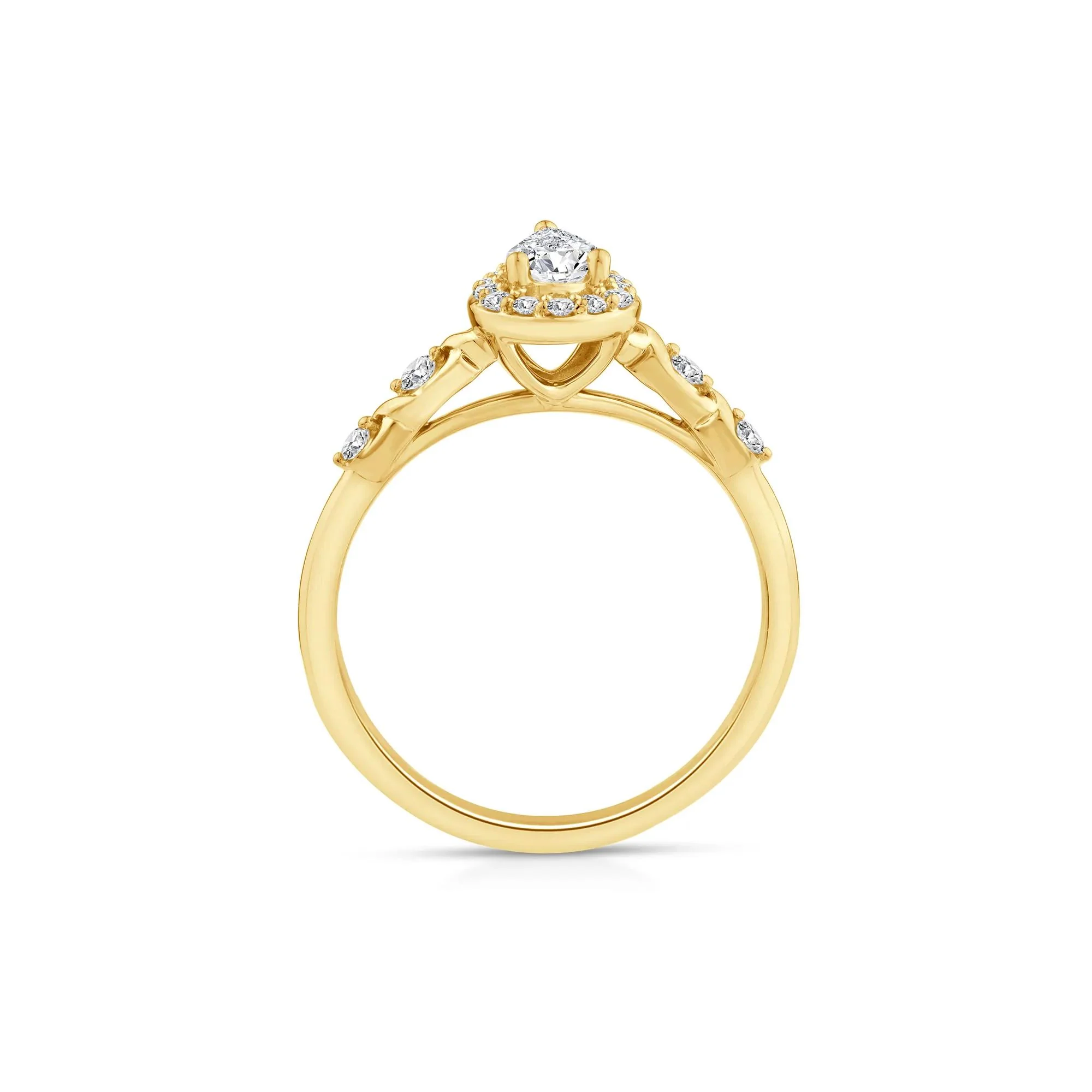 1/2 CT. Tw. Lab Grown Diamond Pear-Shaped Halo Promise Ring 10K Yellow Gold Round Brilliant Cut Size 6.5 - Image 2