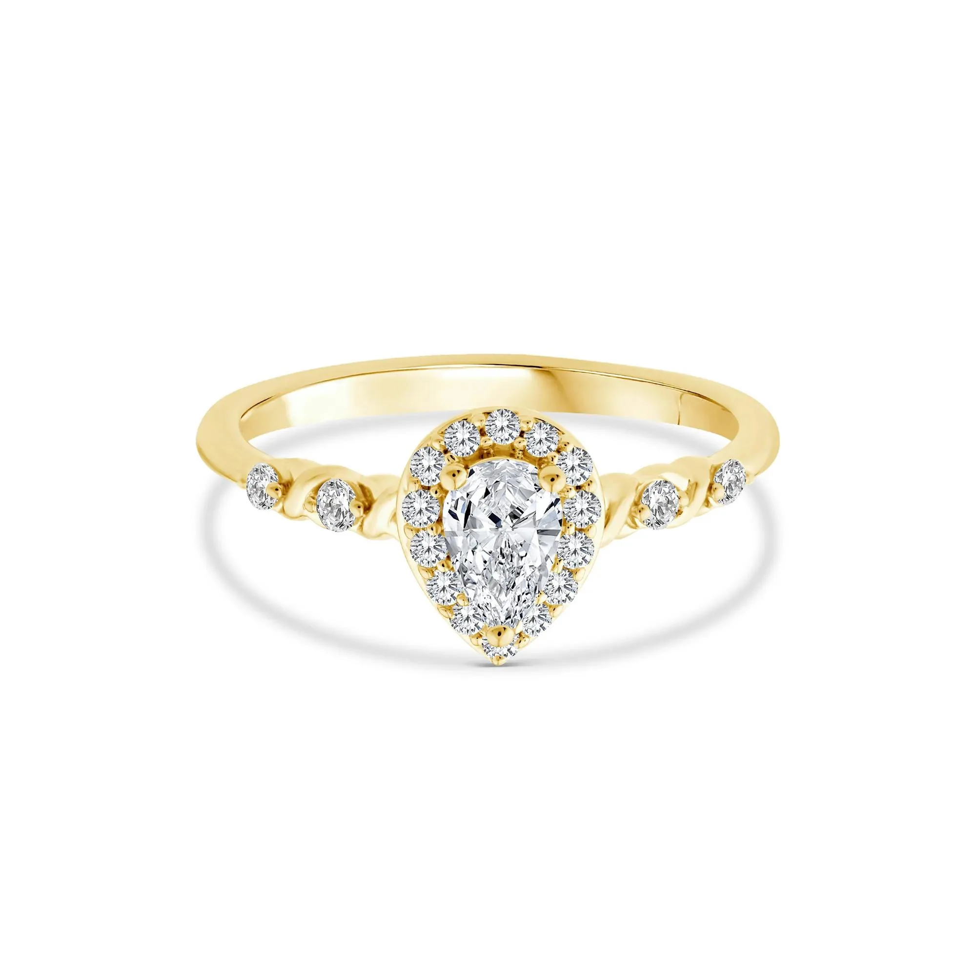 1/2 CT. Tw. Lab Grown Diamond Pear-Shaped Halo Promise Ring 10K Yellow Gold Round Brilliant Cut Size 7
