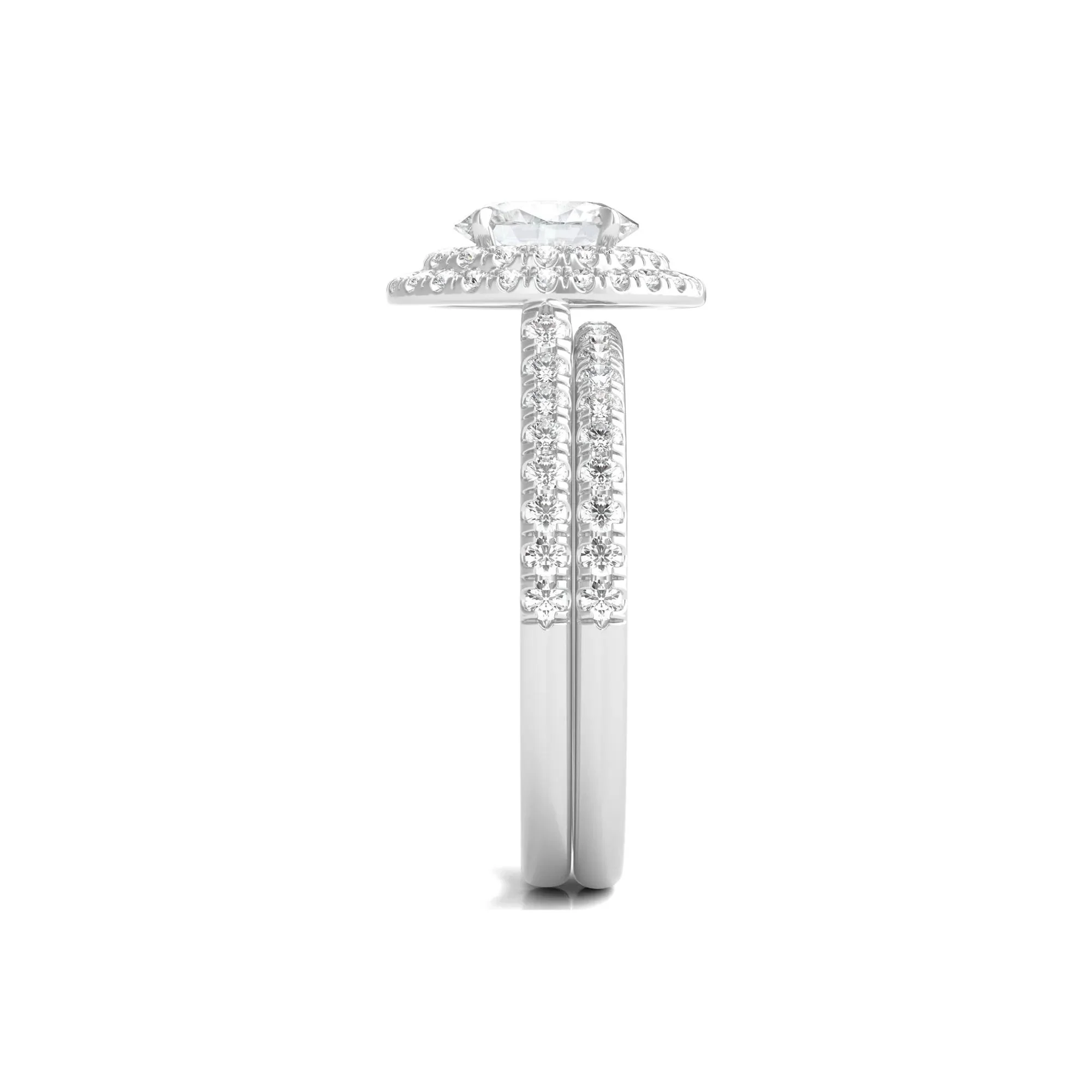 1/2 CT. Tw. Diamond Halo Engagement Ring Set 14K White Gold Round Brilliant Cut Size 6.5 - Image 3