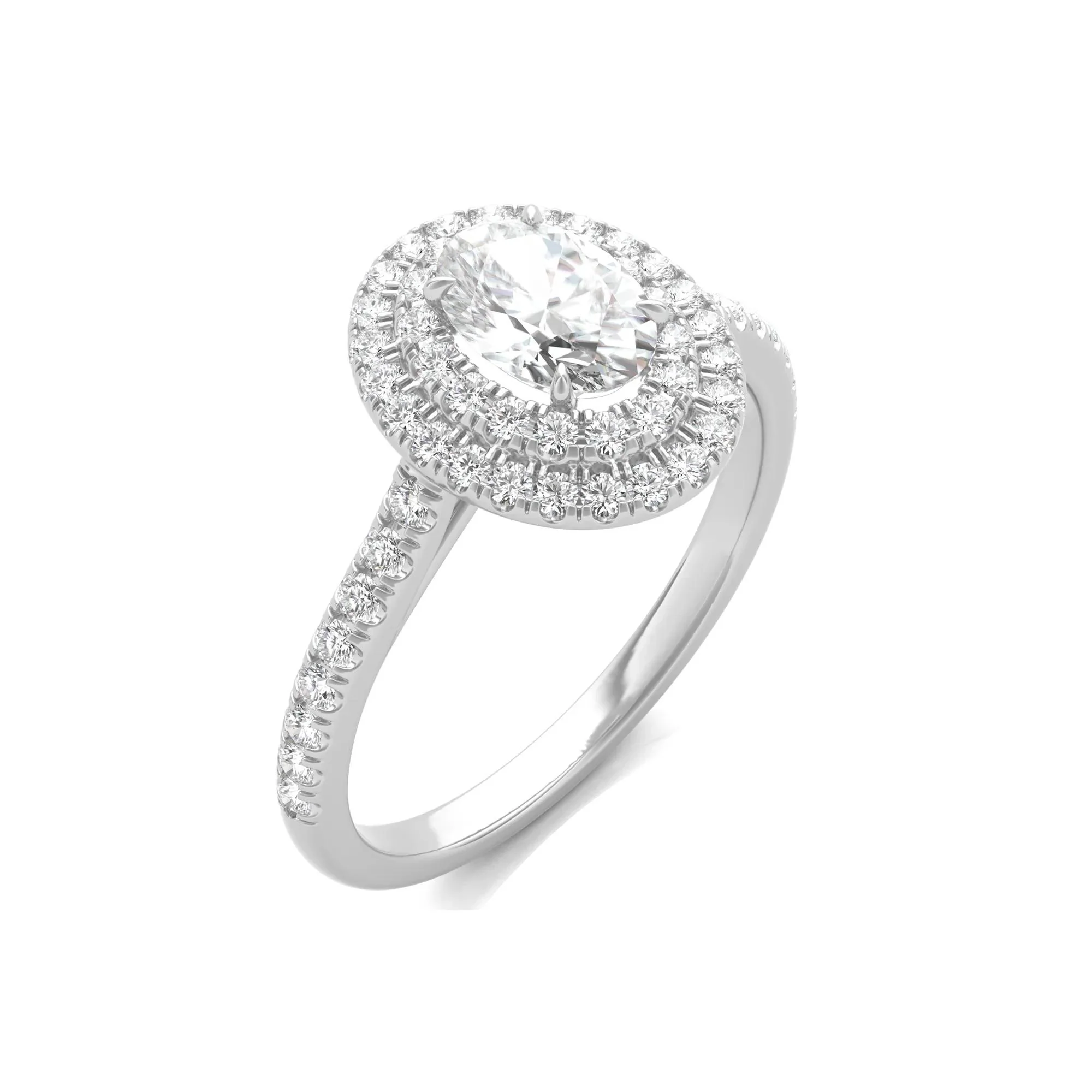 1/2 CT. Tw. Diamond Halo Engagement Ring Set 14K White Gold Round Brilliant Cut Size 6.5 - Image 4