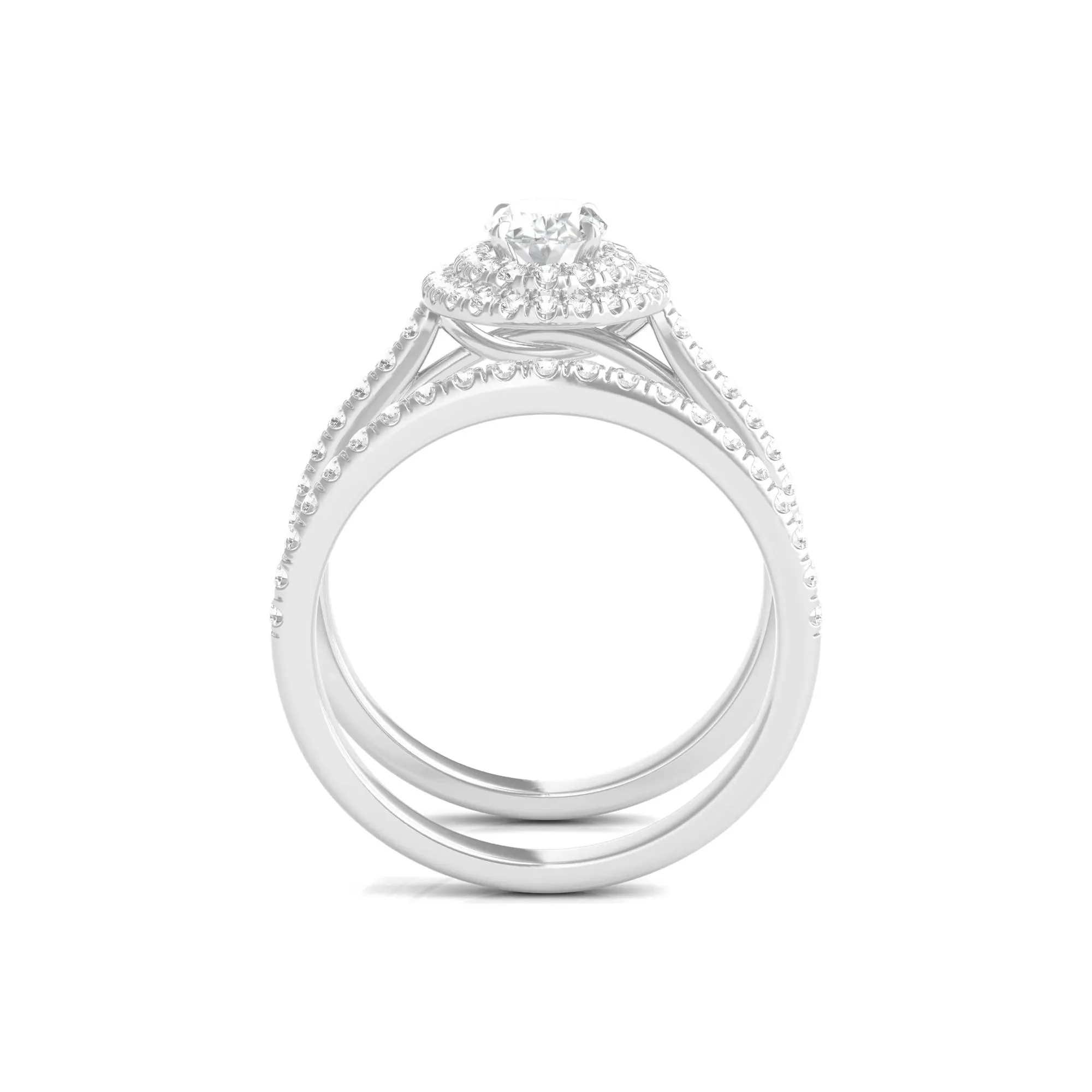 1/2 CT. Tw. Diamond Halo Engagement Ring Set 14K White Gold Round Brilliant Cut Size 7 - Image 2