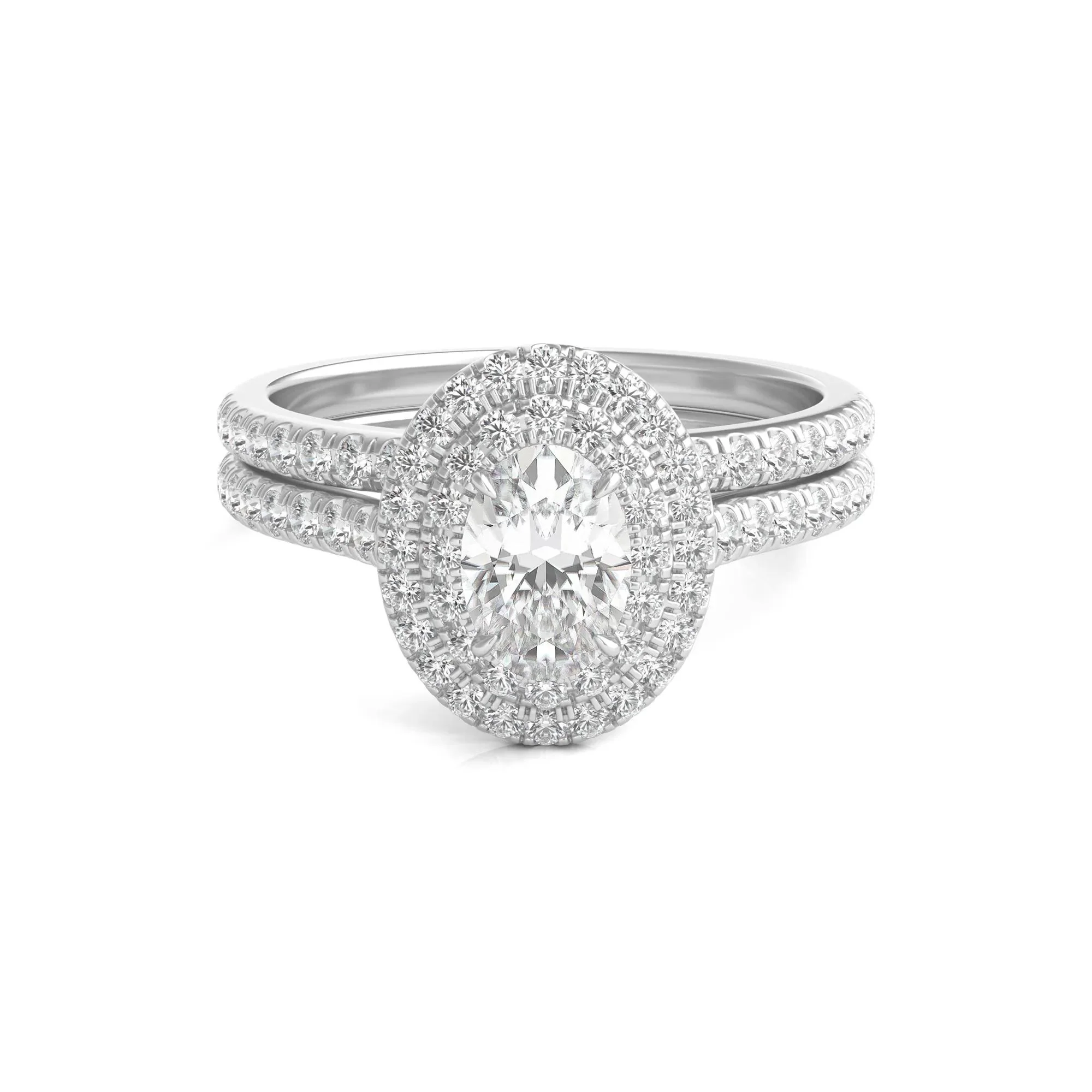 1/2 CT. Tw. Diamond Halo Engagement Ring Set 14K White Gold Round Brilliant Cut Size 8
