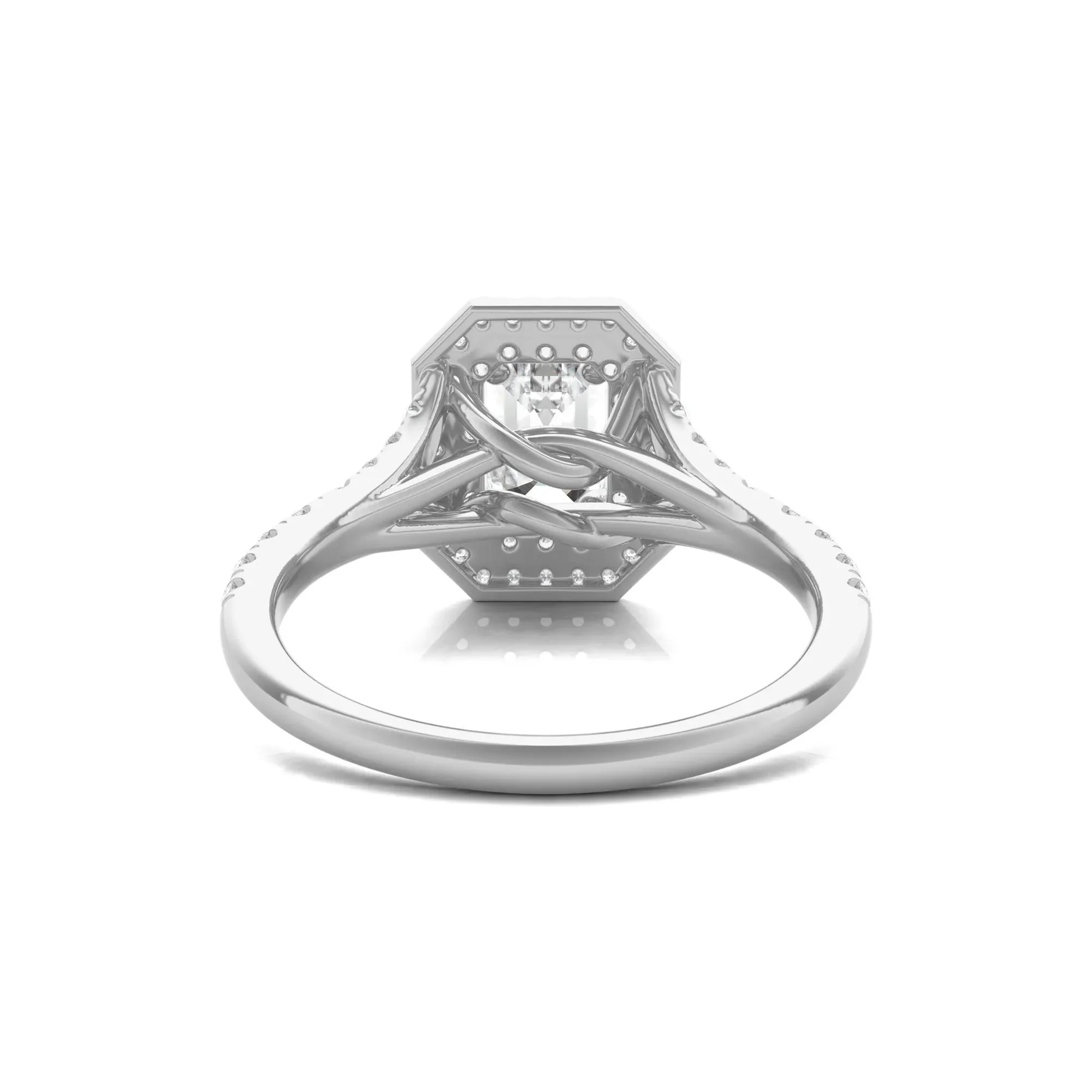 1/2 CT. Tw. Diamond Emerald Step-Cut Double Halo Engagement Ring 14K White Gold Size 6 - Image 4