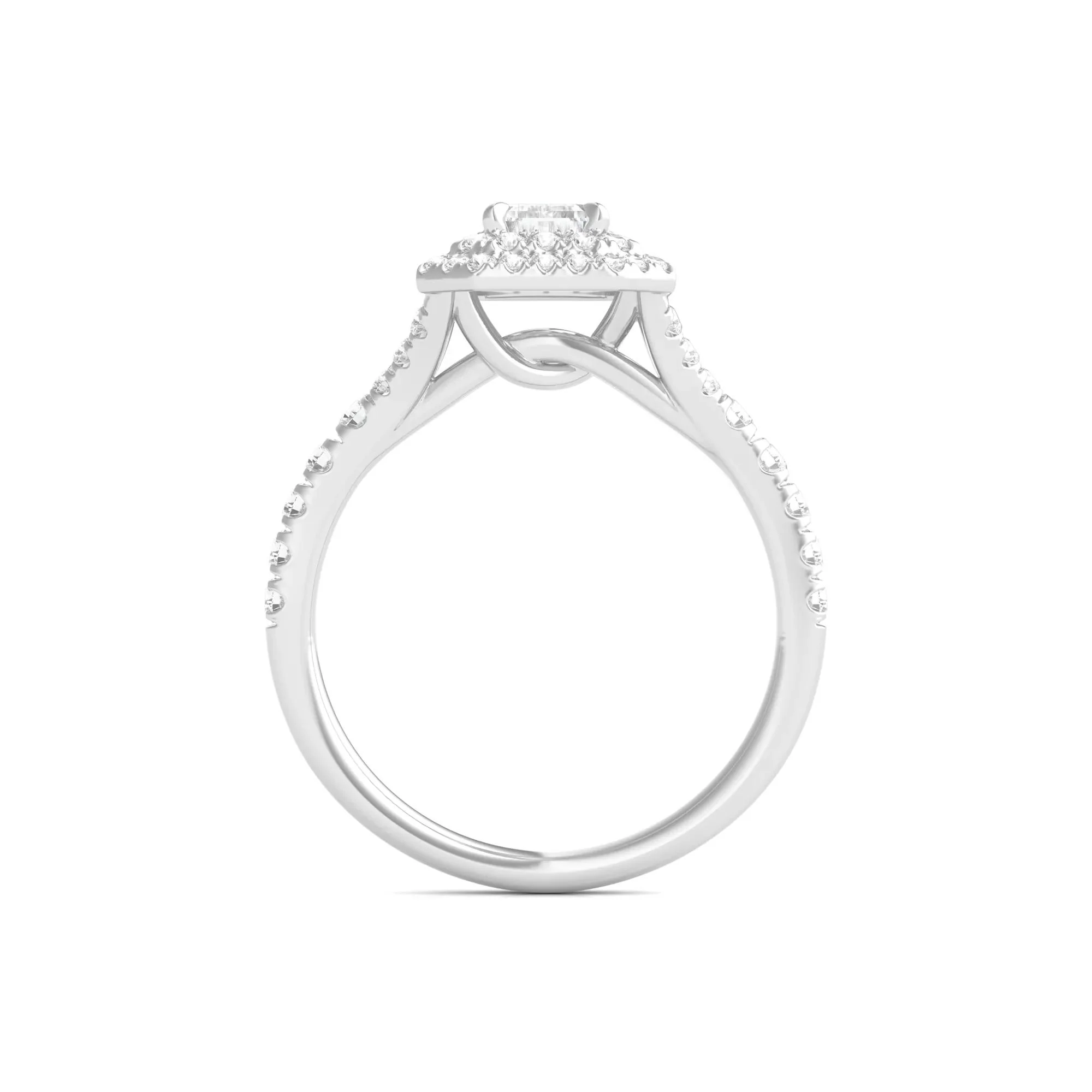 1/2 CT. Tw. Diamond Emerald Step-Cut Double Halo Engagement Ring 14K White Gold Size 9 - Image 2