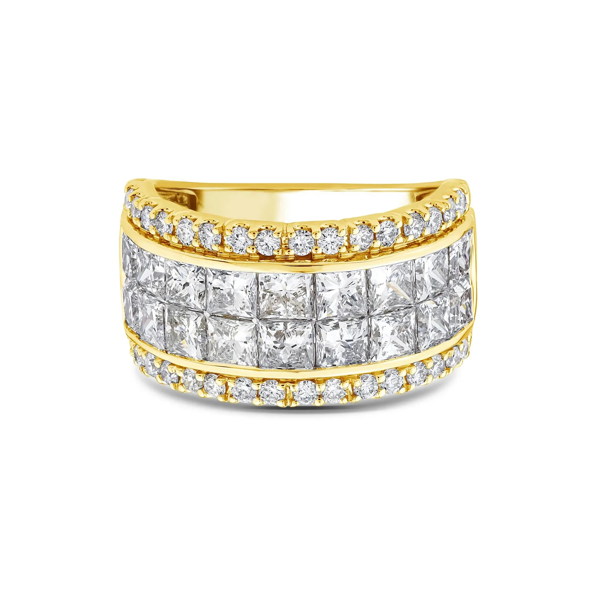 4 CT. Tw. Lab Grown Diamond Princess-Cut and Round Multi-Row Band Ring 10K Yellow Gold Round Brilliant Cut Size 7