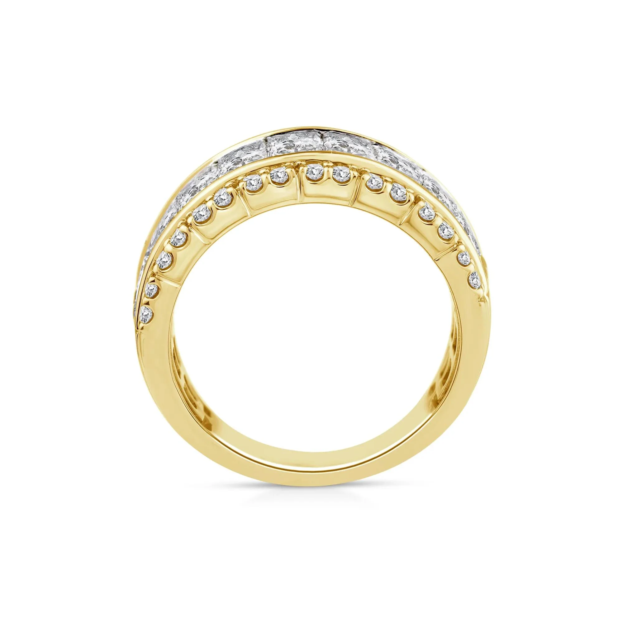 4 CT. Tw. Lab Grown Diamond Princess-Cut and Round Multi-Row Band Ring 10K Yellow Gold Round Brilliant Cut Size 7.5 - Image 2