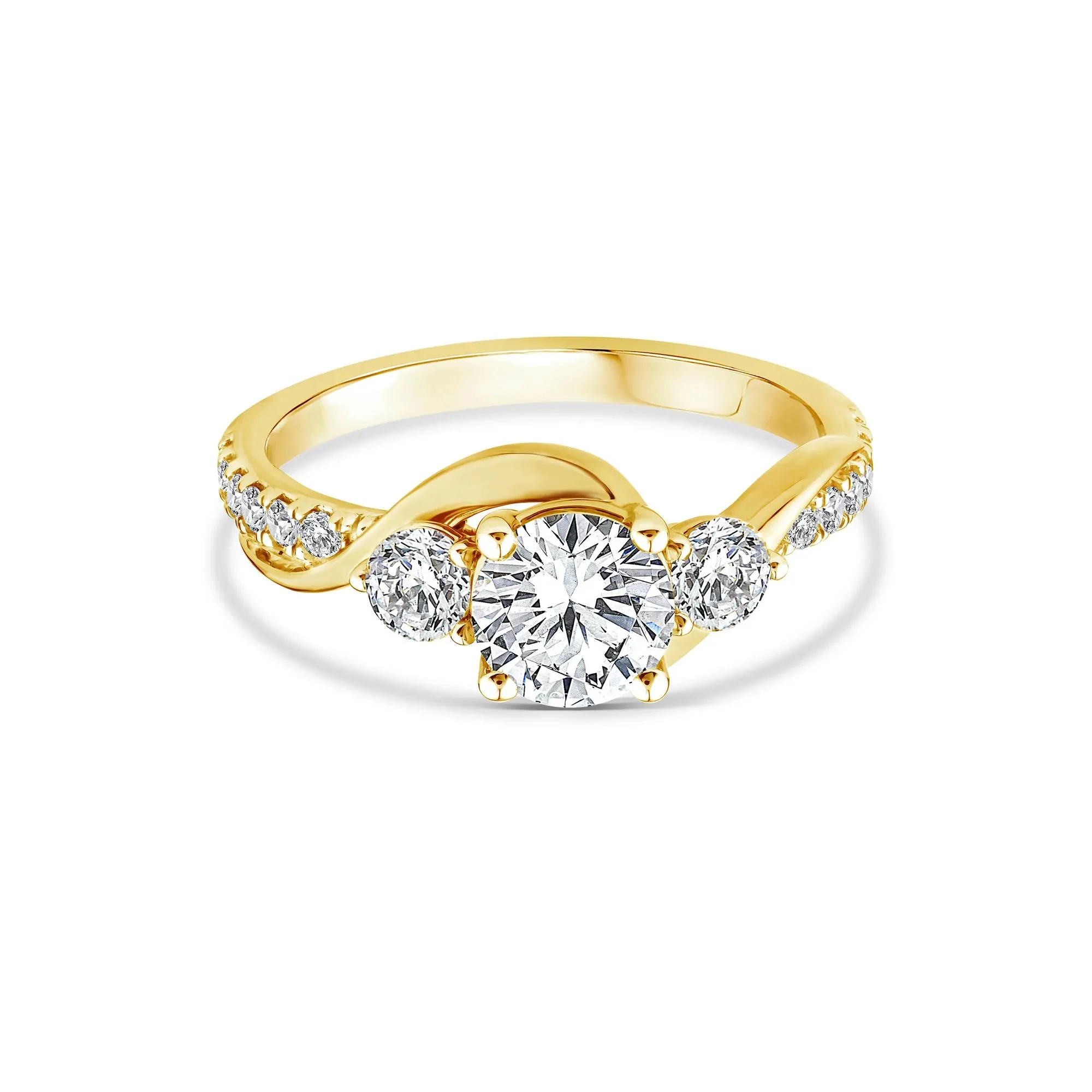 1/2 CT. Tw. Lab Grown Diamond Three-Stone Ring 10K Yellow Gold Round Brilliant Cut Size 7.5