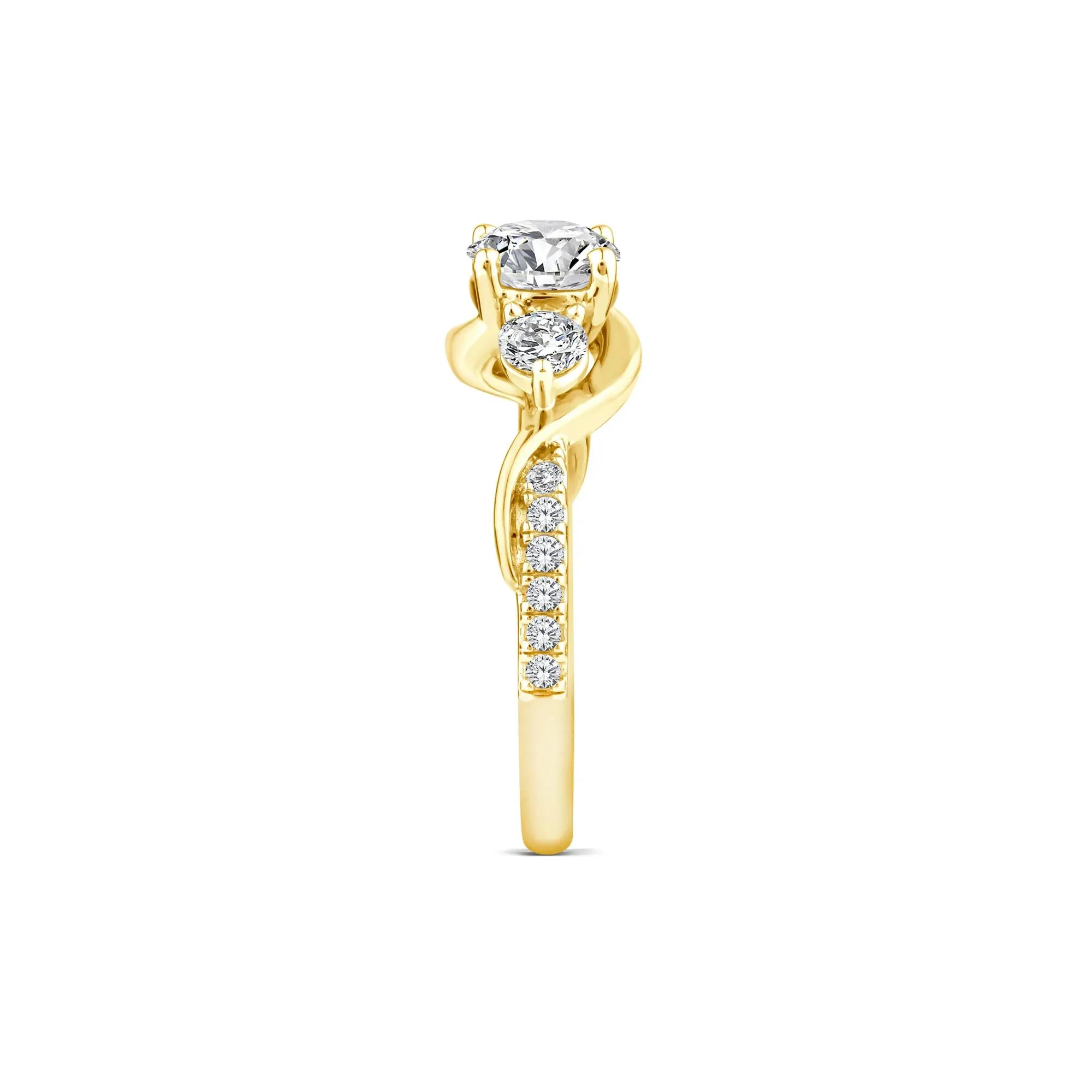 1/2 CT. Tw. Lab Grown Diamond Three-Stone Ring 10K Yellow Gold Round Brilliant Cut Size 9 - Image 3