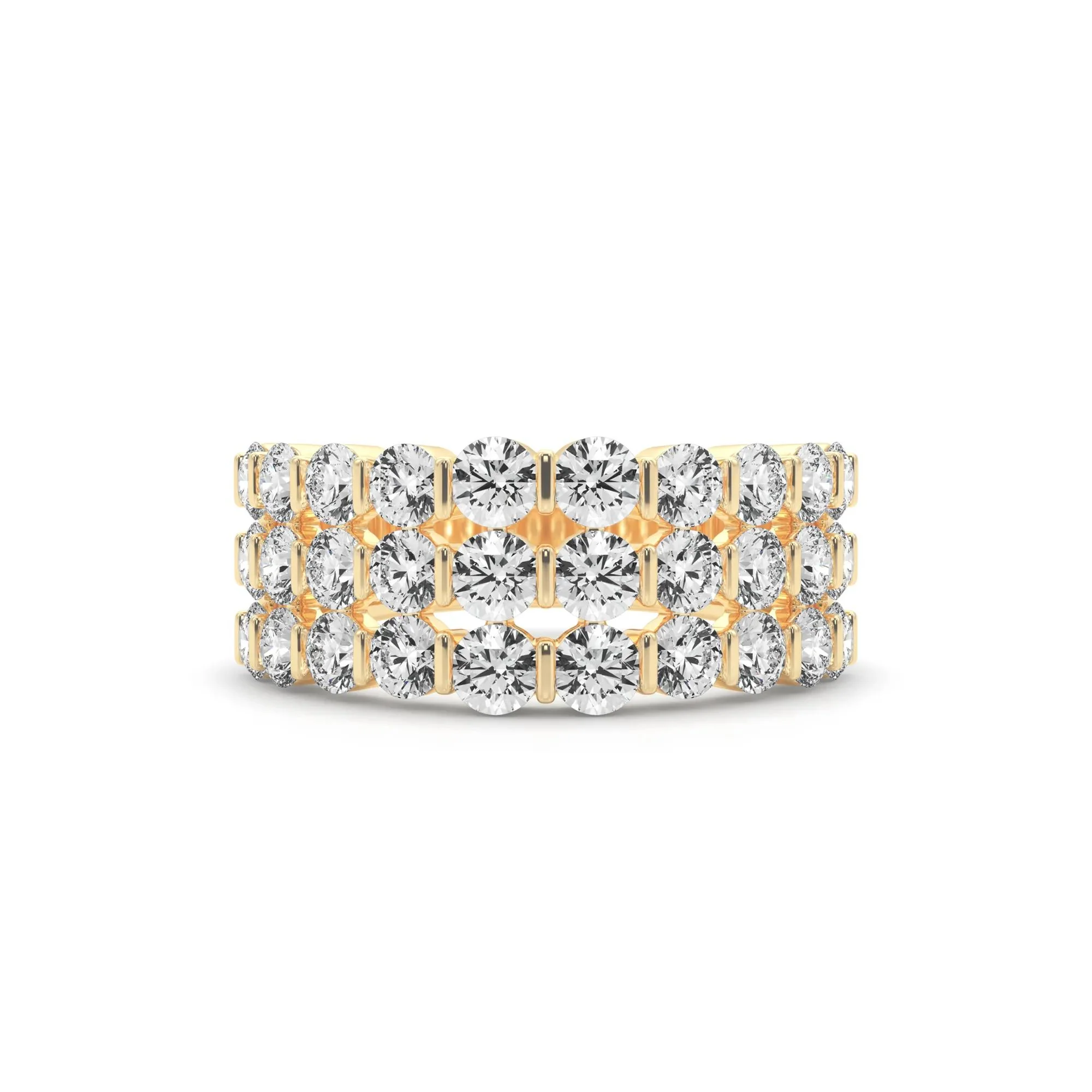 1/2 CT. Tw. Lab Grown Diamond Three-Row Band Ring 10K Yellow Gold (2-) Round Brilliant Cut Size 7.5