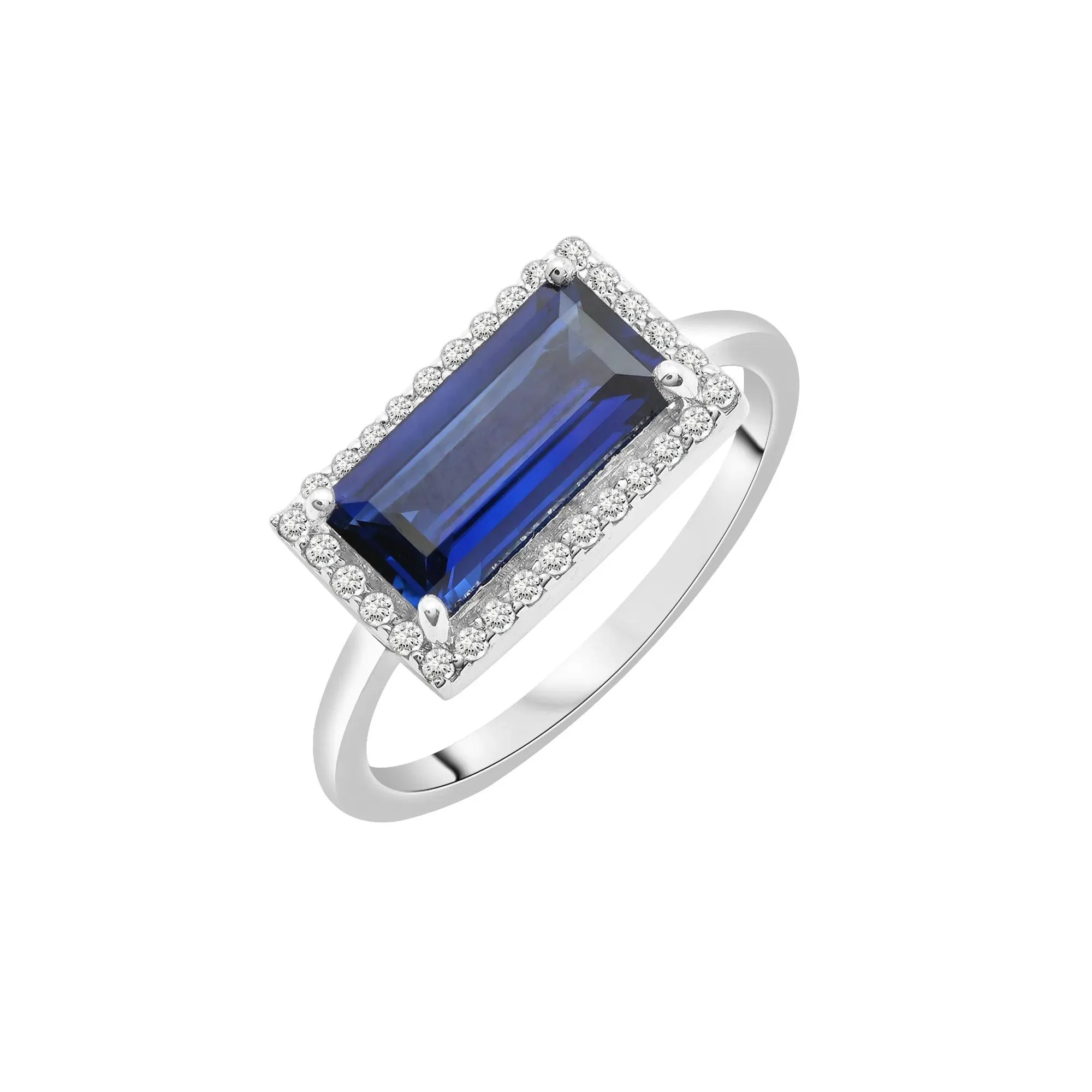 Lab-Created Blue and White Sapphire Cocktail Ring .925 Sterling Silver Size 6 1.5mm - Image 5