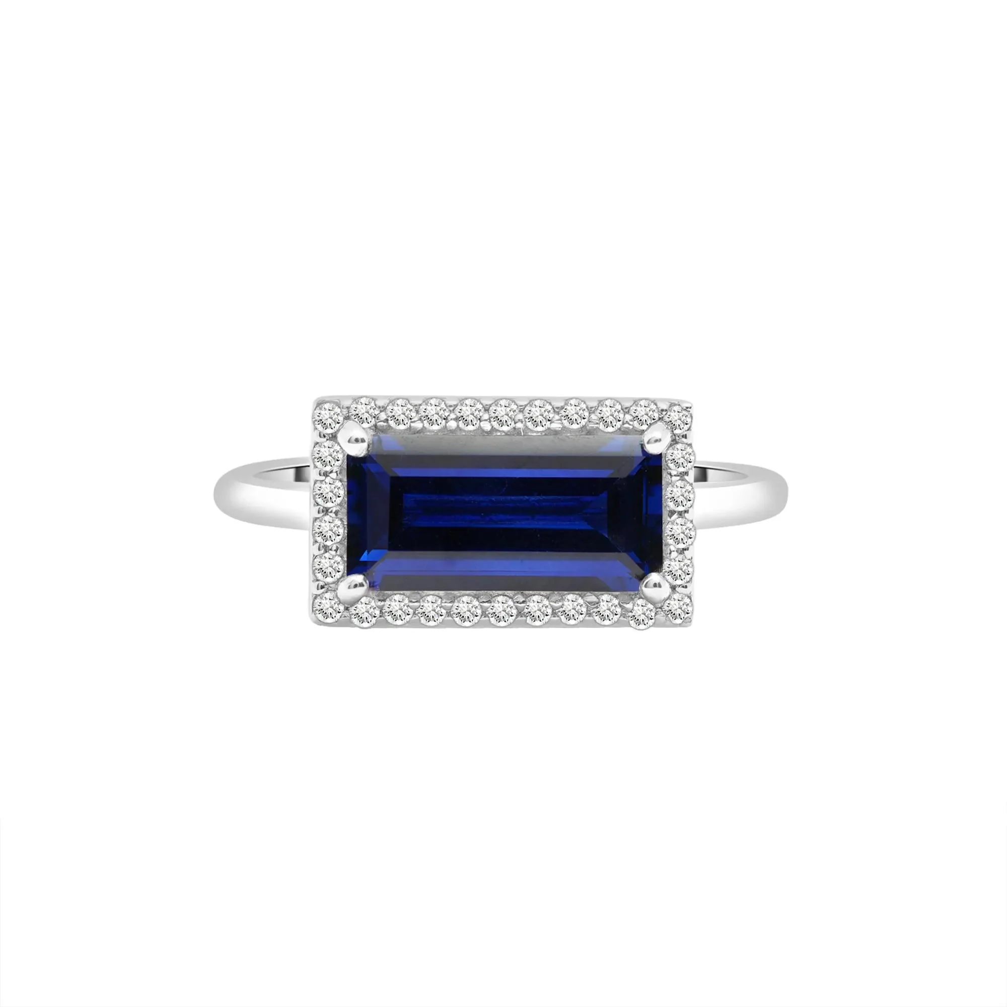 Lab-Created Blue and White Sapphire Cocktail Ring .925 Sterling Silver Size 7 1.5mm
