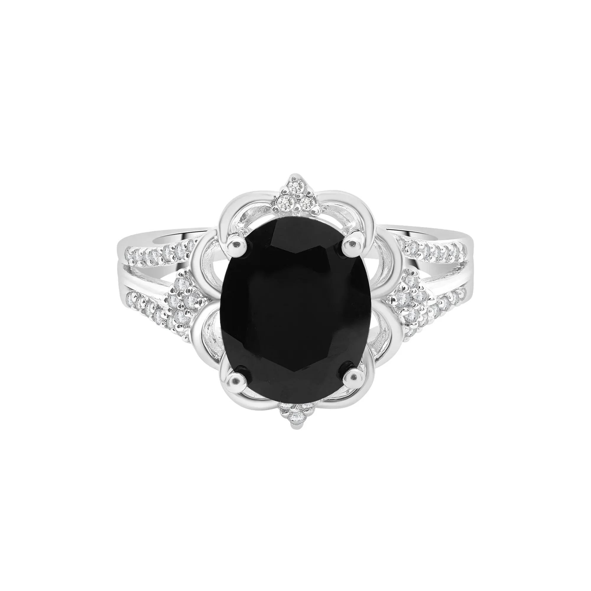 1/10 CT. Tw. Onyx and Diamond Cocktail Ring .925 Sterling Silver White Size 7 2mm
