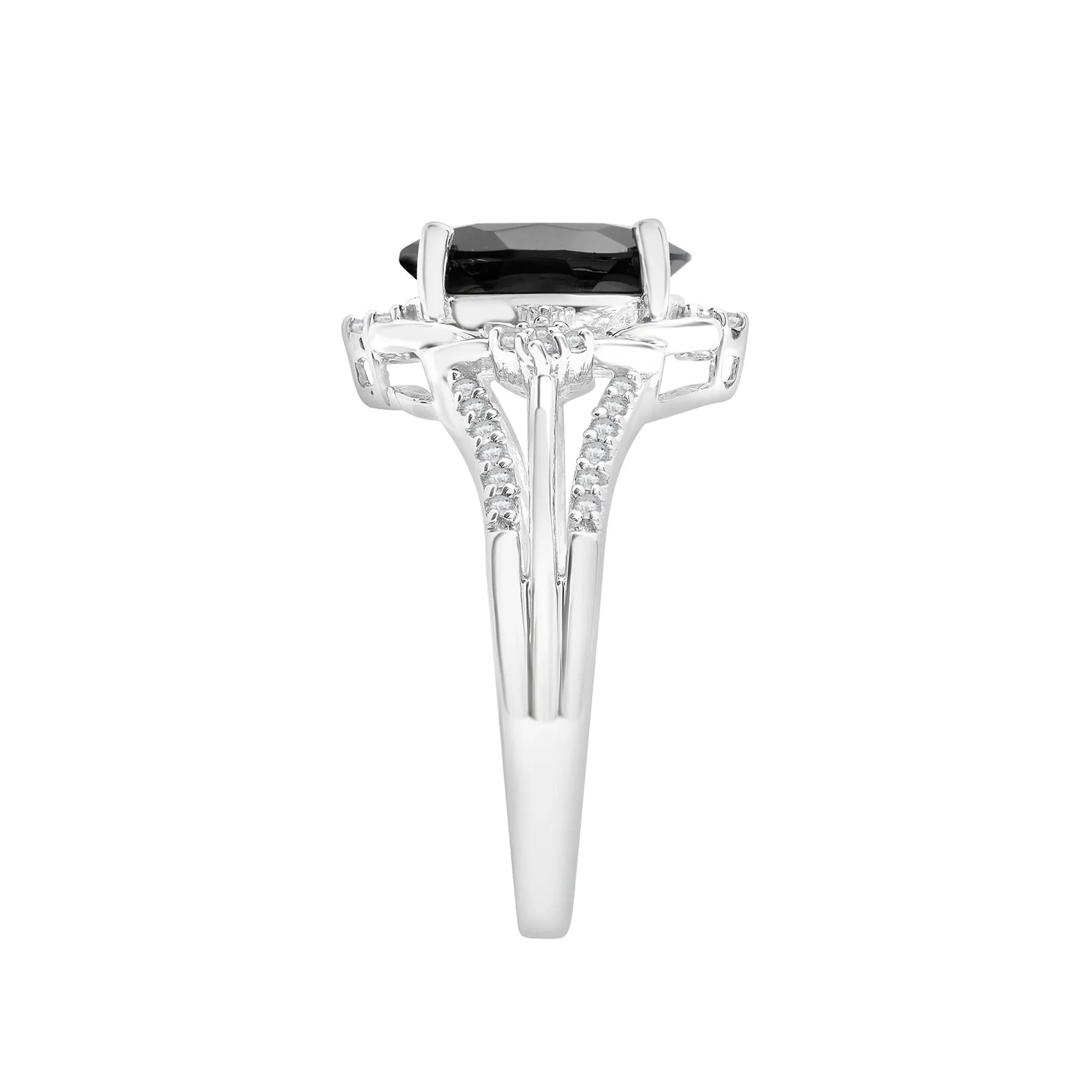 1/10 CT. Tw. Onyx and Diamond Cocktail Ring .925 Sterling Silver White Size 7 2mm - Image 3
