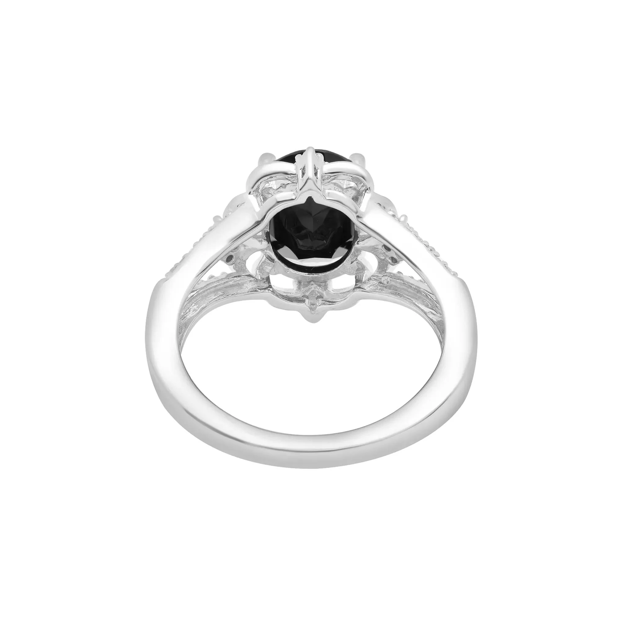 1/10 CT. Tw. Onyx and Diamond Cocktail Ring .925 Sterling Silver White Size 7 2mm - Image 4