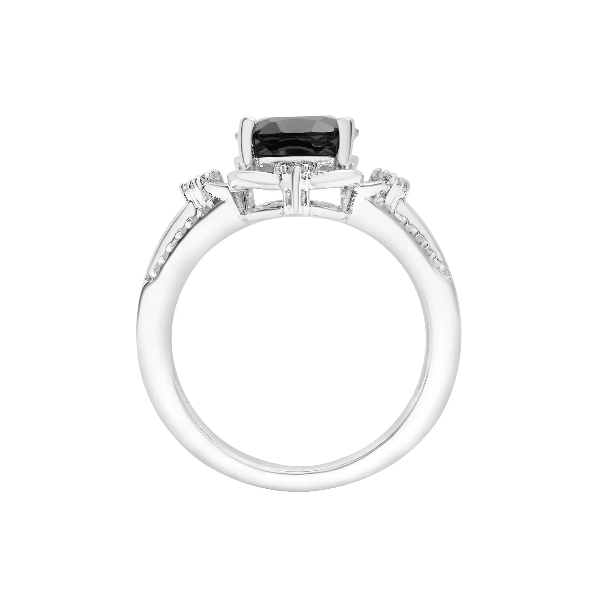 1/10 CT. Tw. Onyx and Diamond Cocktail Ring .925 Sterling Silver White Size 8 2mm - Image 2
