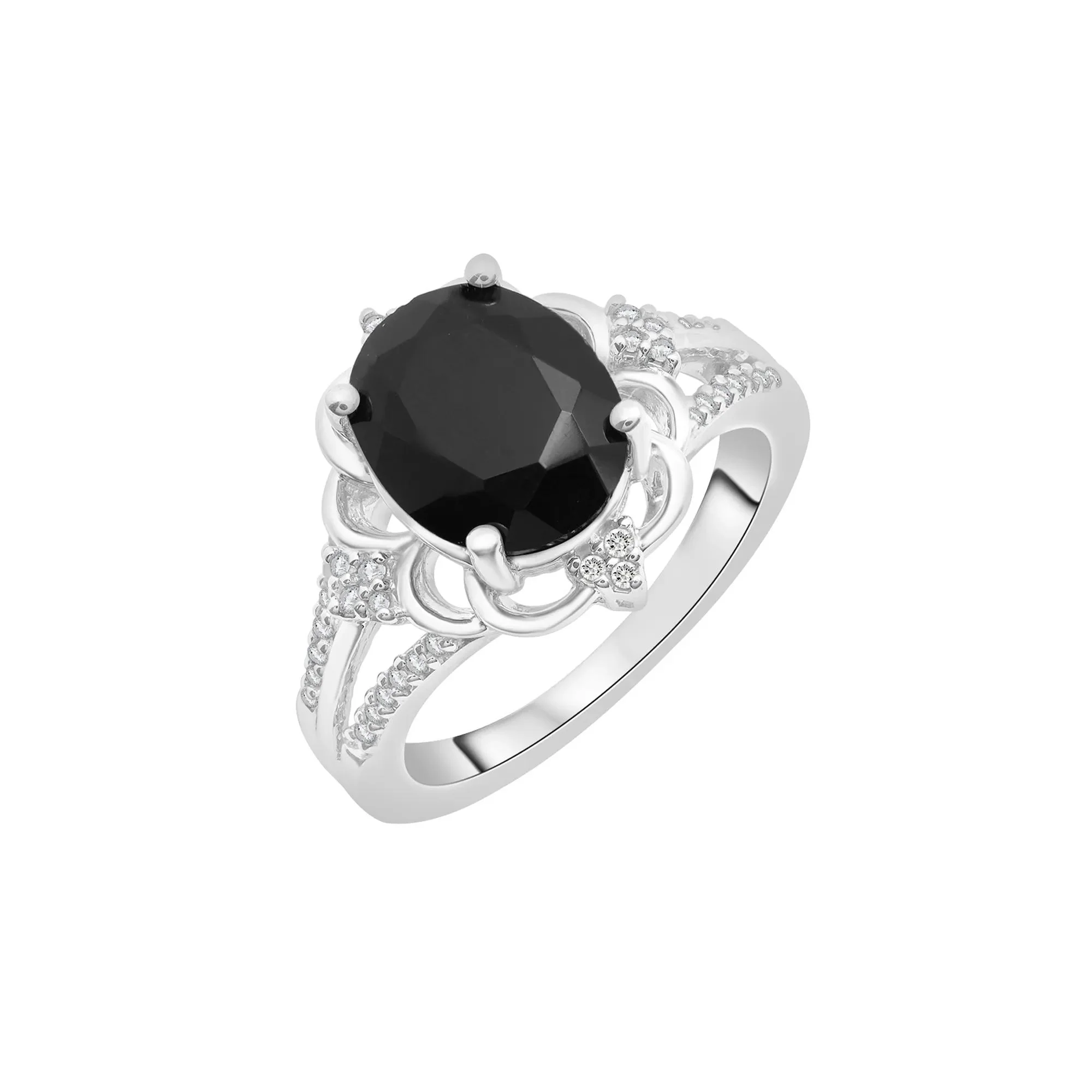 1/10 CT. Tw. Onyx and Diamond Cocktail Ring .925 Sterling Silver White Size 8 2mm - Image 5