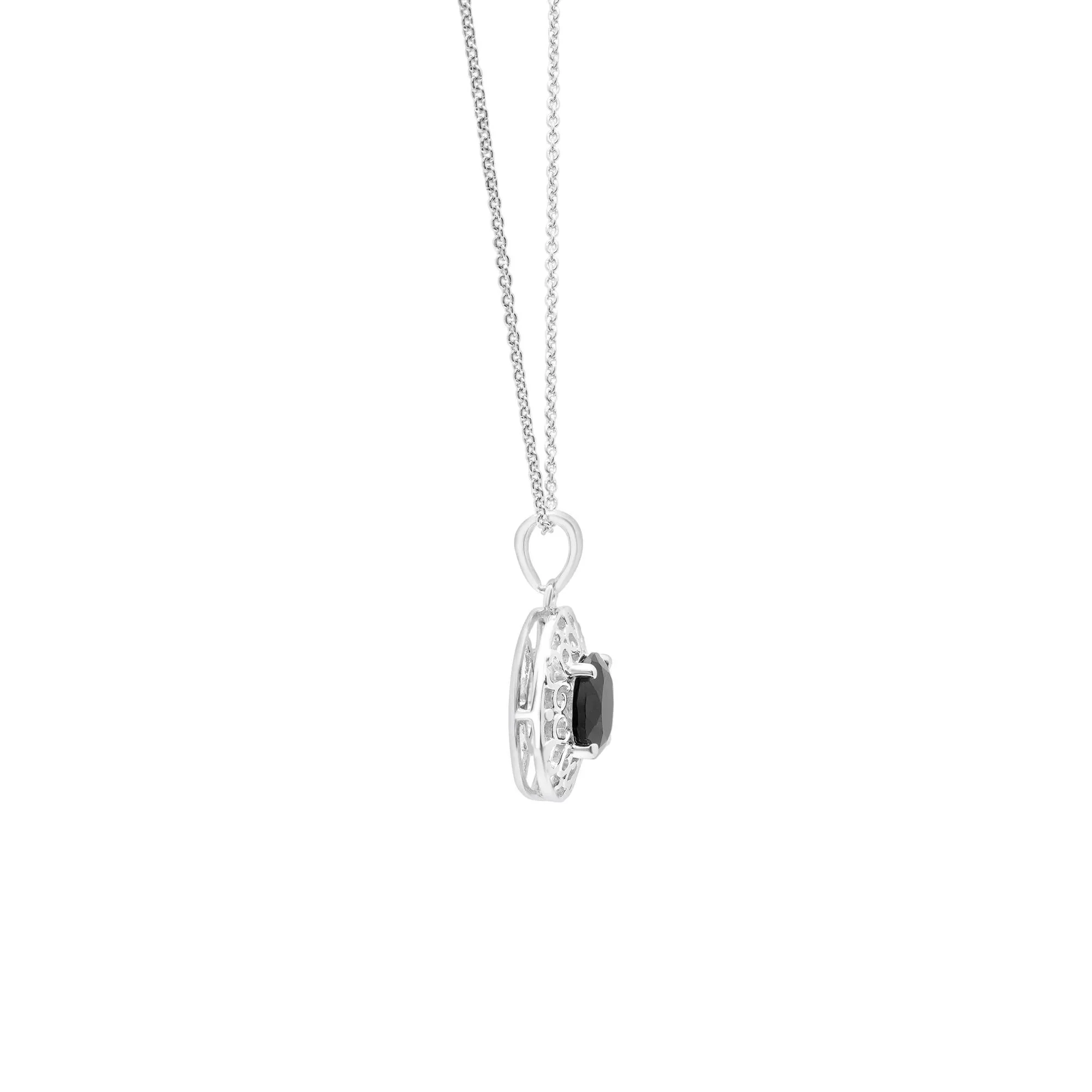 Onyx Filigree Pendant Necklace .925 Sterling Silver White Size 18" - Image 3