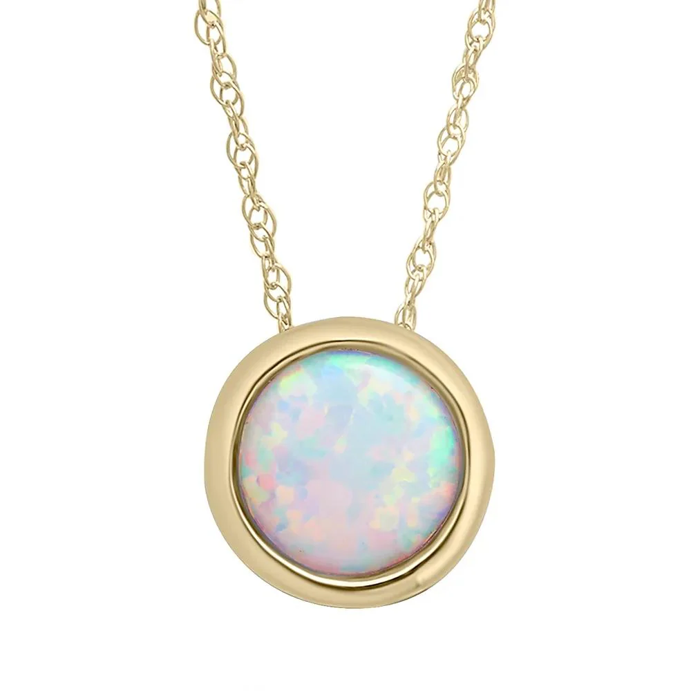 Lab-Created Opal Pendant Necklace with Round Shape 10K Yellow Gold Size 18"