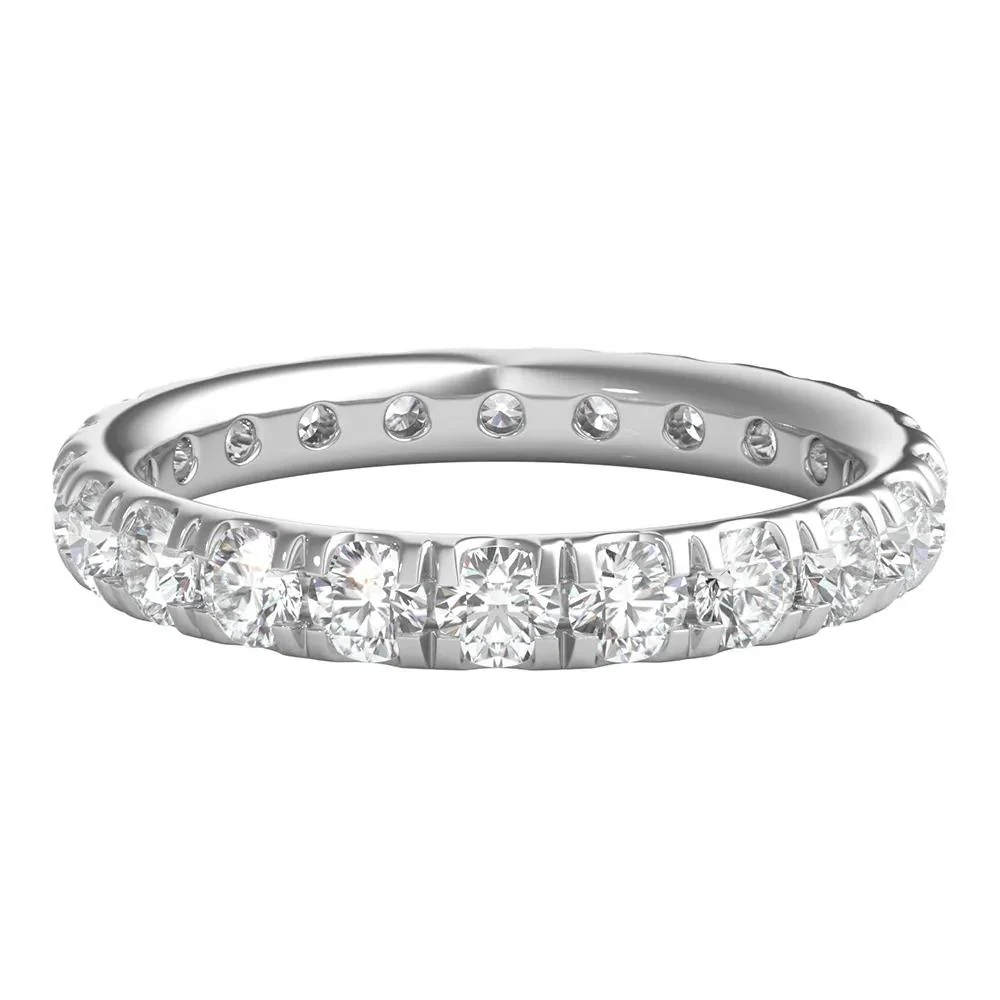 2 CT. Tw. Diamond Wedding Band Ring with Eternity Setting 14K White Gold Round Brilliant Cut Size 5 2mm