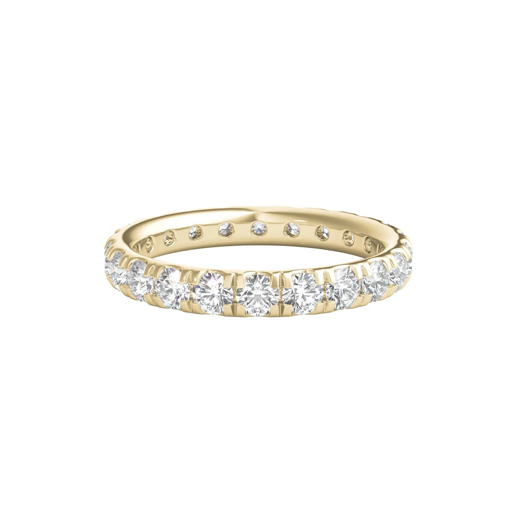 2 CT. Tw. Diamond Wedding Band Ring with Eternity Setting 14K Yellow Gold Round Brilliant Cut Size 7.5 2mm