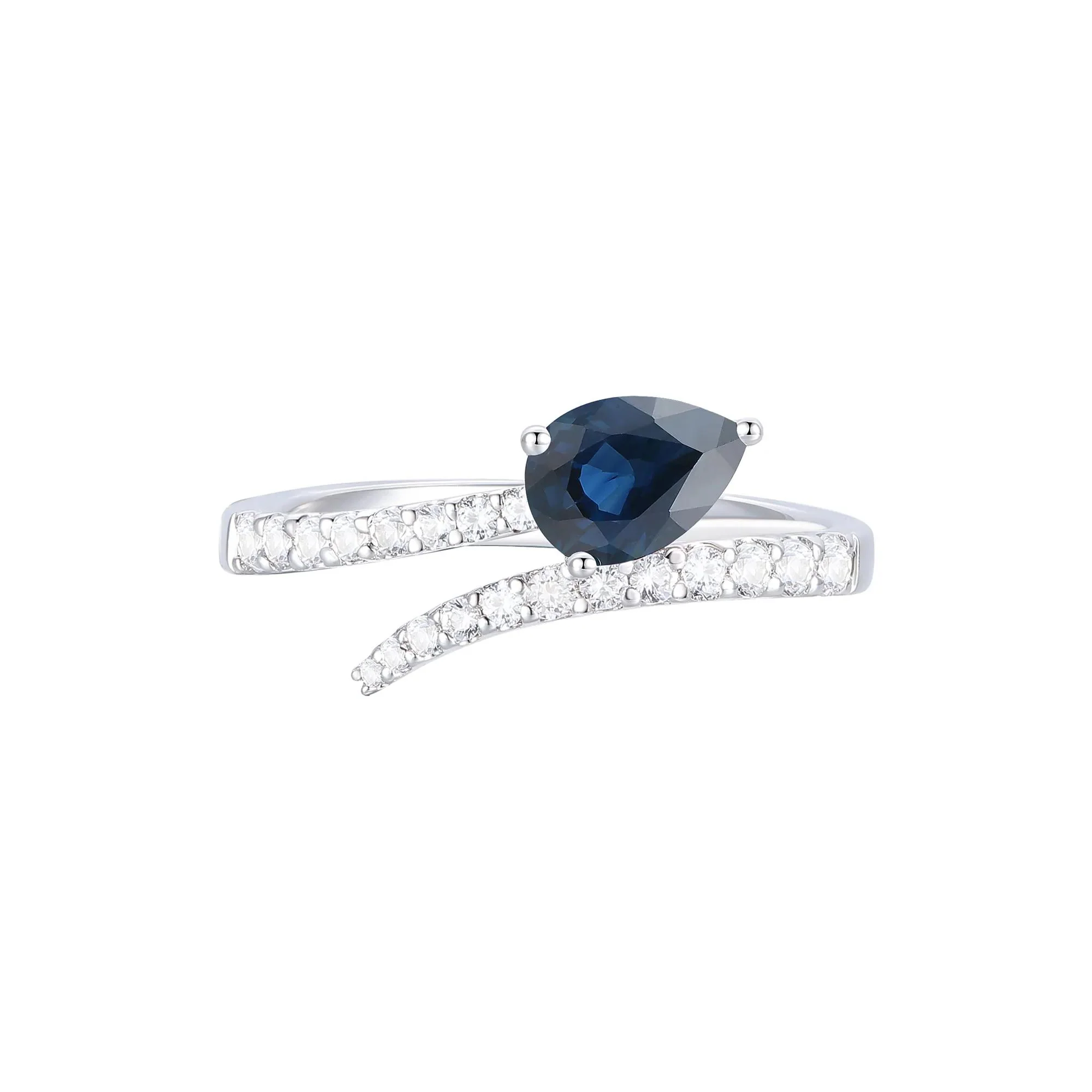1/3 CT. Tw. Blue Sapphire and Diamond Bypass Ring 10K White Gold Round Brilliant Cut Size 6.5 1mm