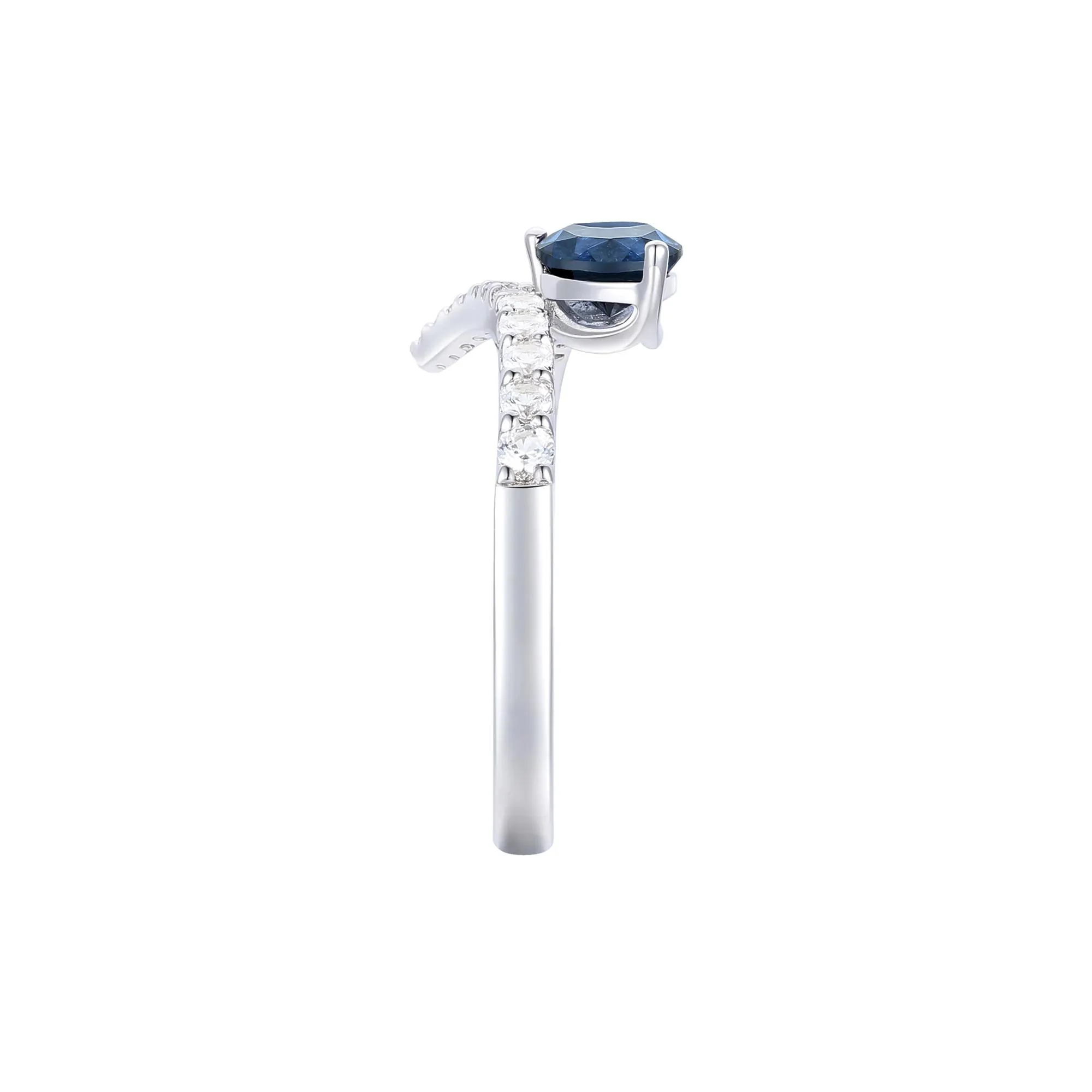 1/3 CT. Tw. Blue Sapphire and Diamond Bypass Ring 10K White Gold Round Brilliant Cut Size 7 1mm - Image 3